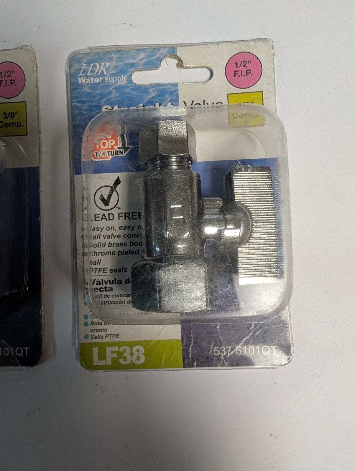 2 – LDR Water Supply 5376101QT 1/4 Turn Str Valve 1/2″ F.I.P x 3/8″ Comp LF38