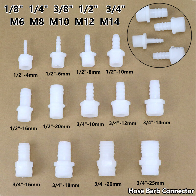 Plastic Male Thread Pipe Fittings Straight 1/8″- 3/4″ Hose Barb Connector 3-25mm