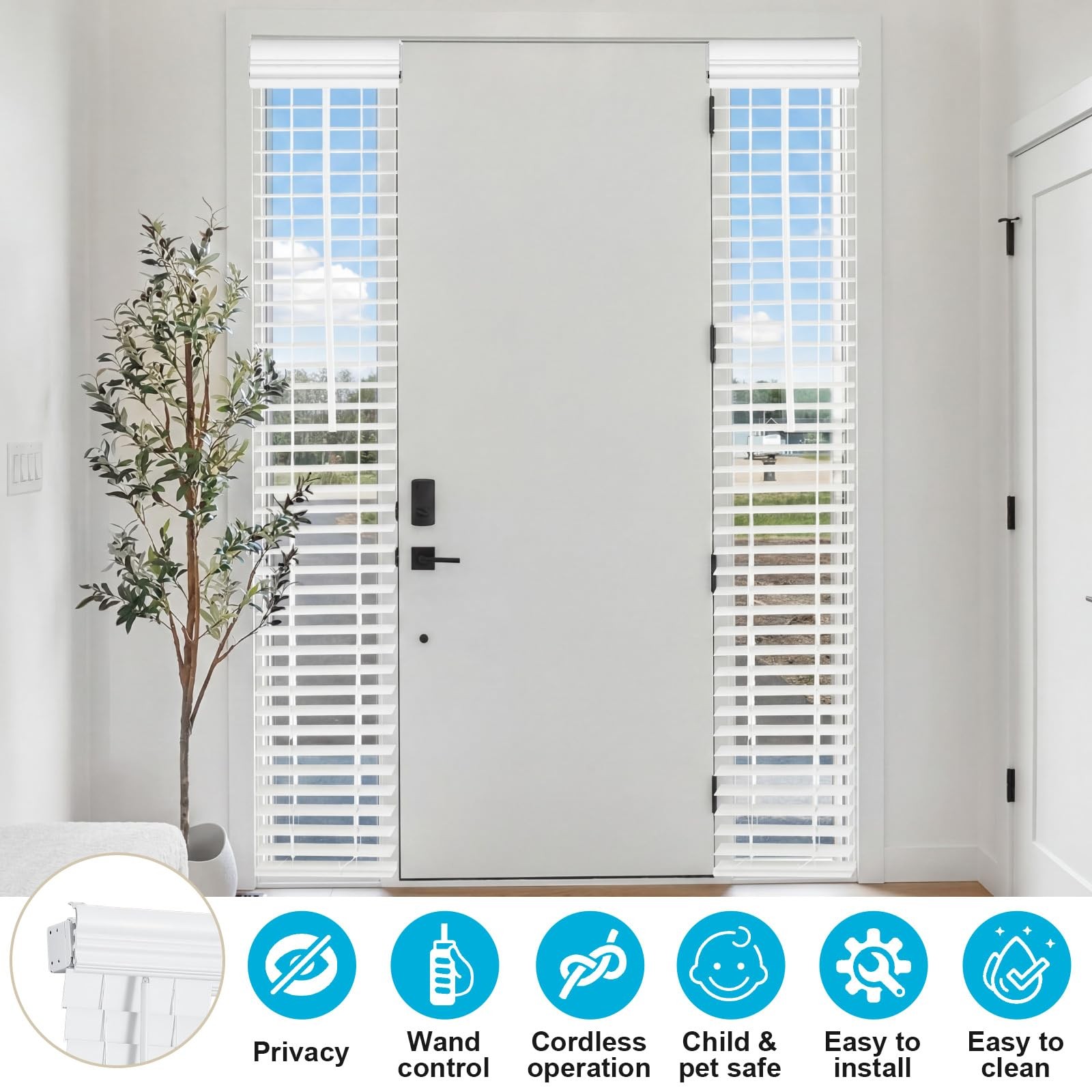 DoubleFill 2 Pack 8.5” x 72” Cordless Sidelight Blinds 2” Horizontal White