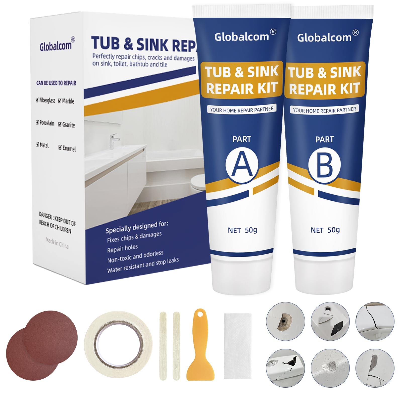 Tub Repair Kit White, Fiberglass Shower tub and Porcelain Sink Repair Kit, Ac…