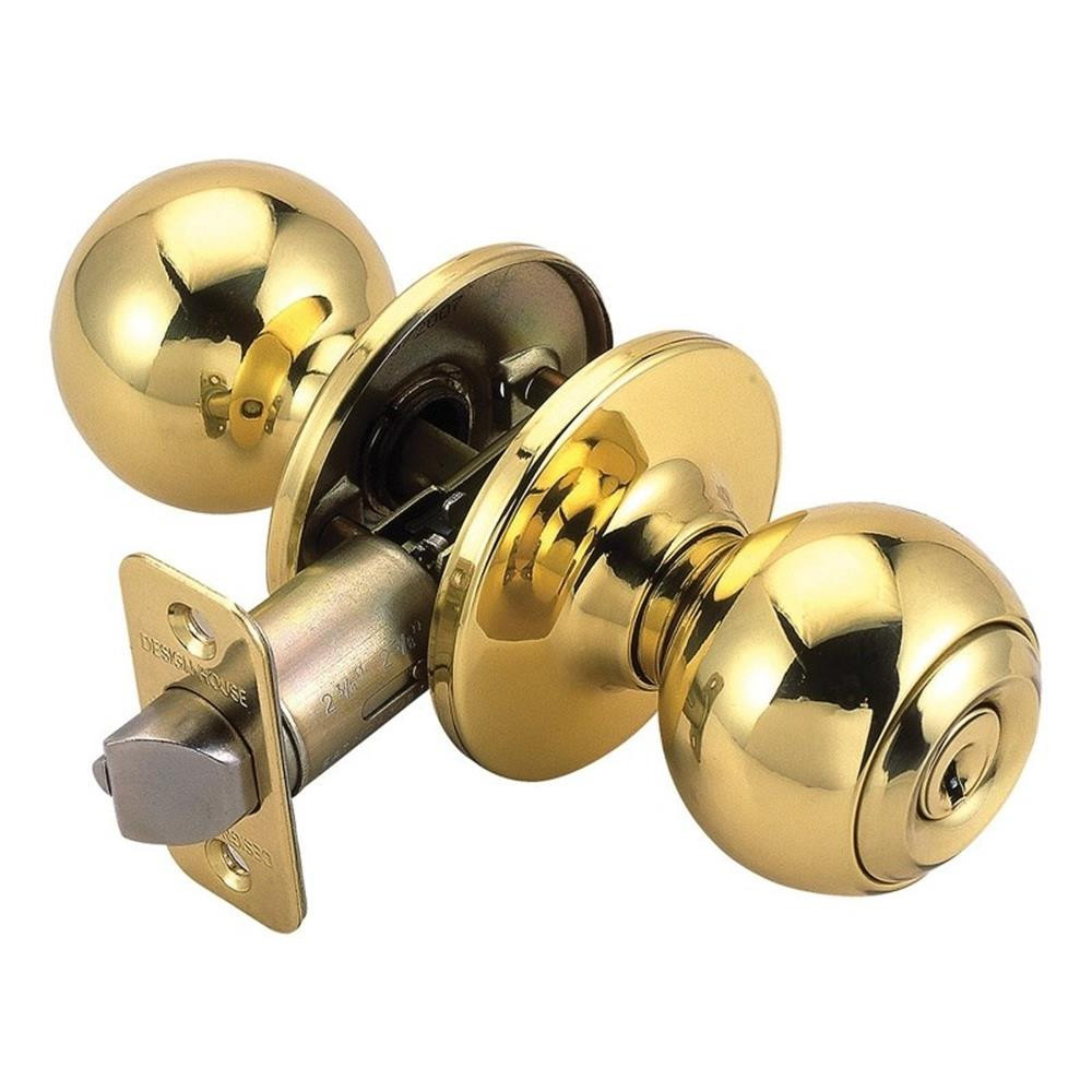 Design House Ball Keyed Brass Entry Door Knob in Polished Brass