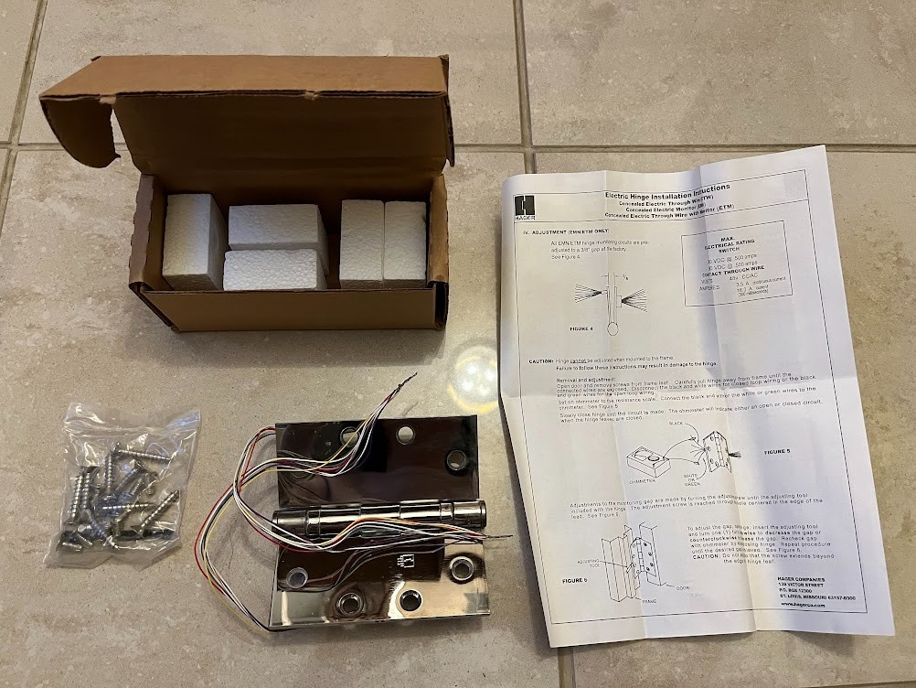 HAGER Electric Door Hinge BB1279 4.5″ X 4.5″ 83P ETW8STK w/8 wires_silver chrome