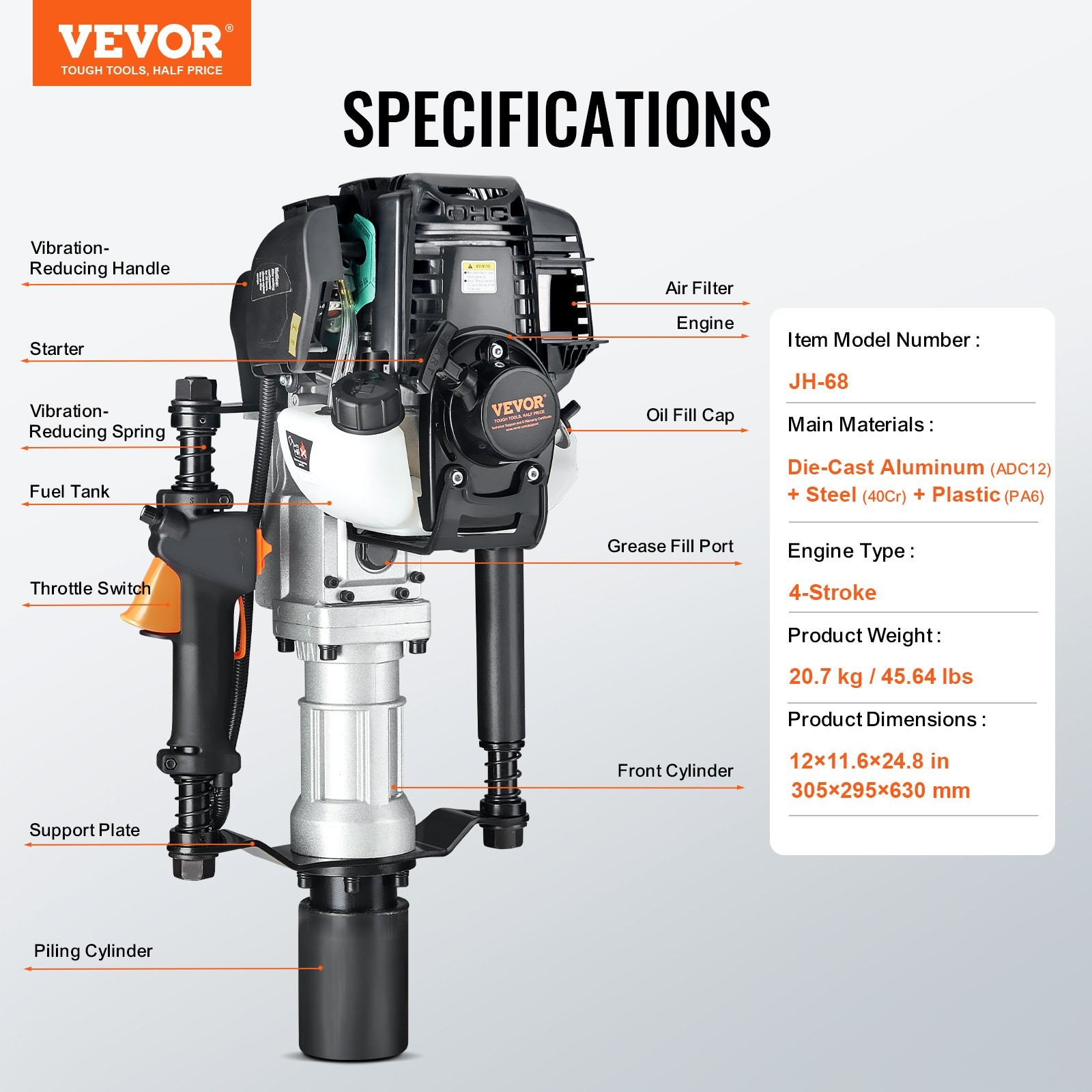 37.77cc Gas-Powered T Post Driver,4-Stroke Engine Gasoline Fence Piling Pounder,