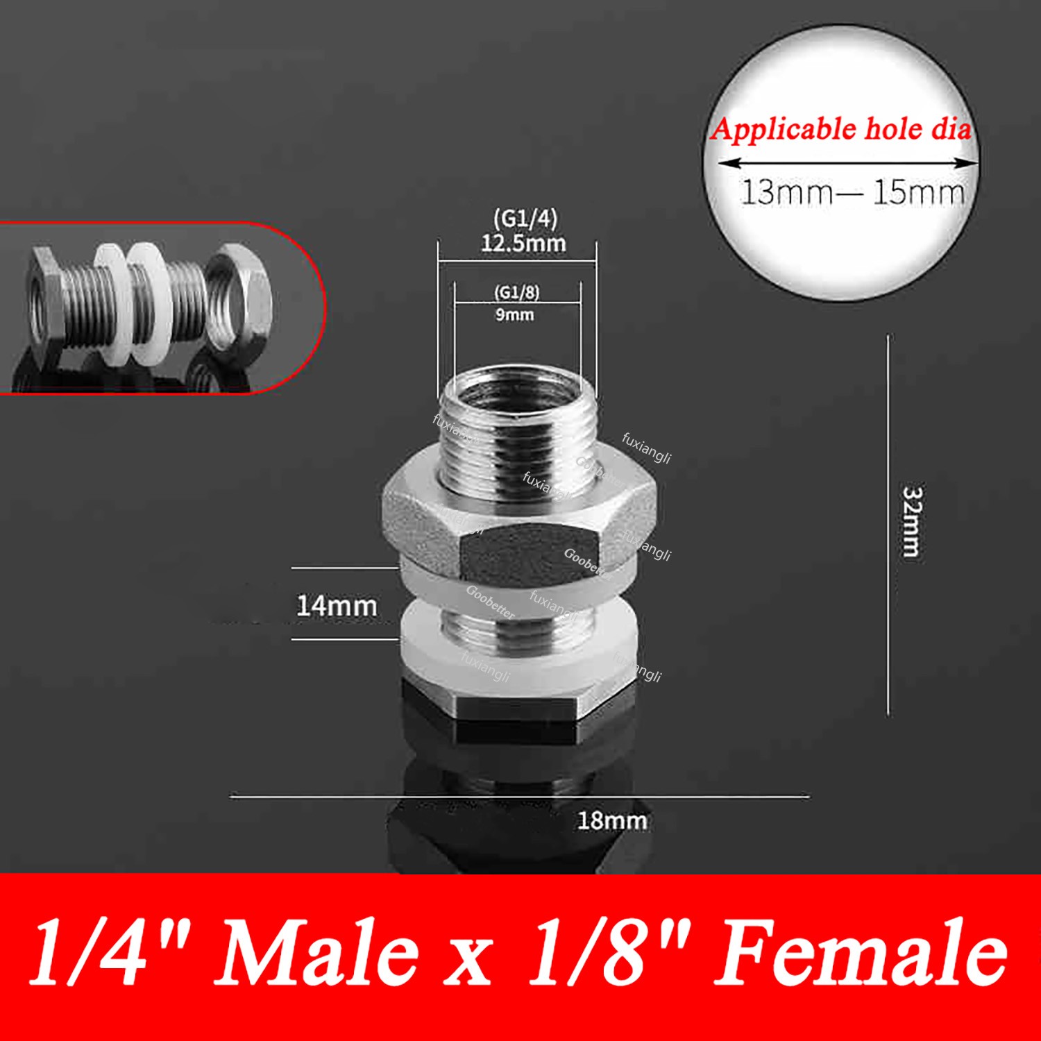 Stainless Steel 1/4″ to 2″ Thread Fitting Water Tank Connector Water Tower Joint