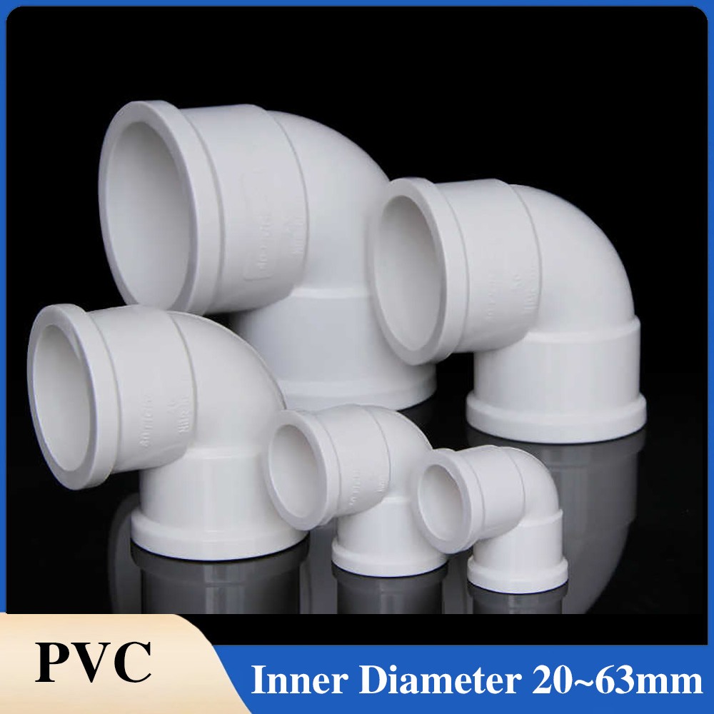 90 Degree PVC Pipe Fitting Elbow Coupling Connector White Inner Diameter 20~63mm