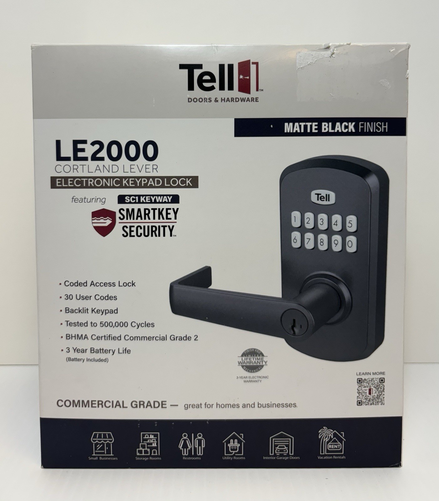 Tell Manufacturing Keypad Entry Lock CL103931 Matte Black Steel Electronic