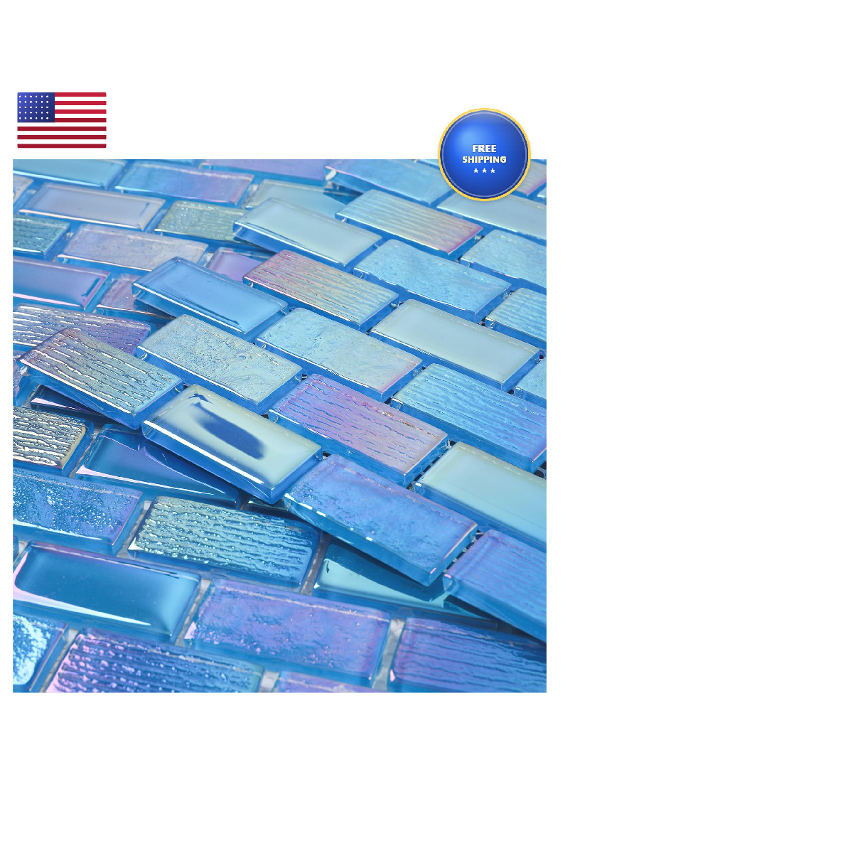 Diflart Glass Mosaic Tiles Iridescent Blue 1X2 Inch Brick Glass Linear Tile For
