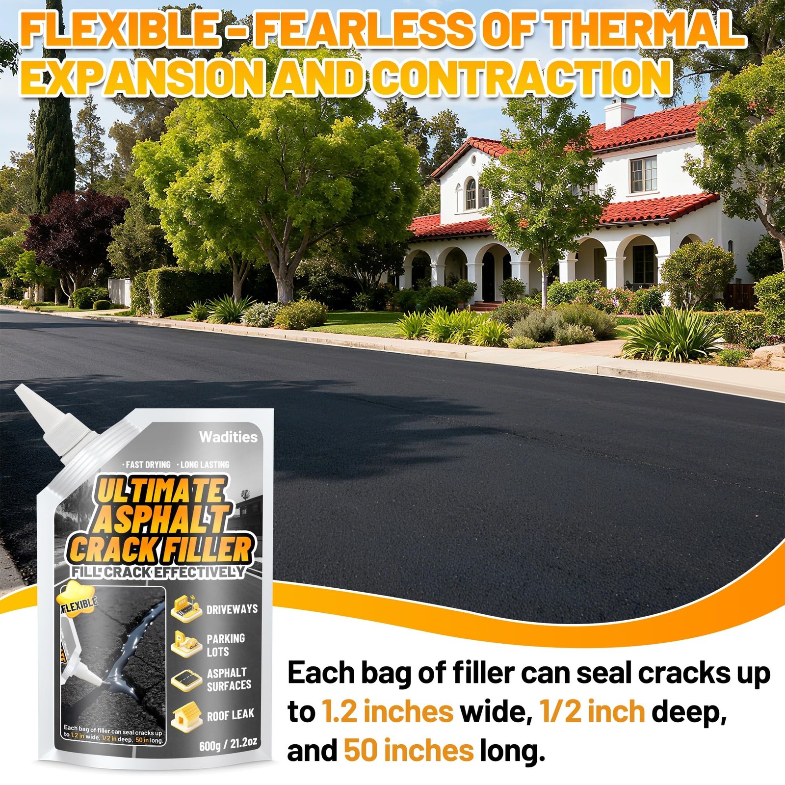 Asphalt Crack Filler, 2.65LB High Elasticity Cement Crack Filler, Self Leveli…