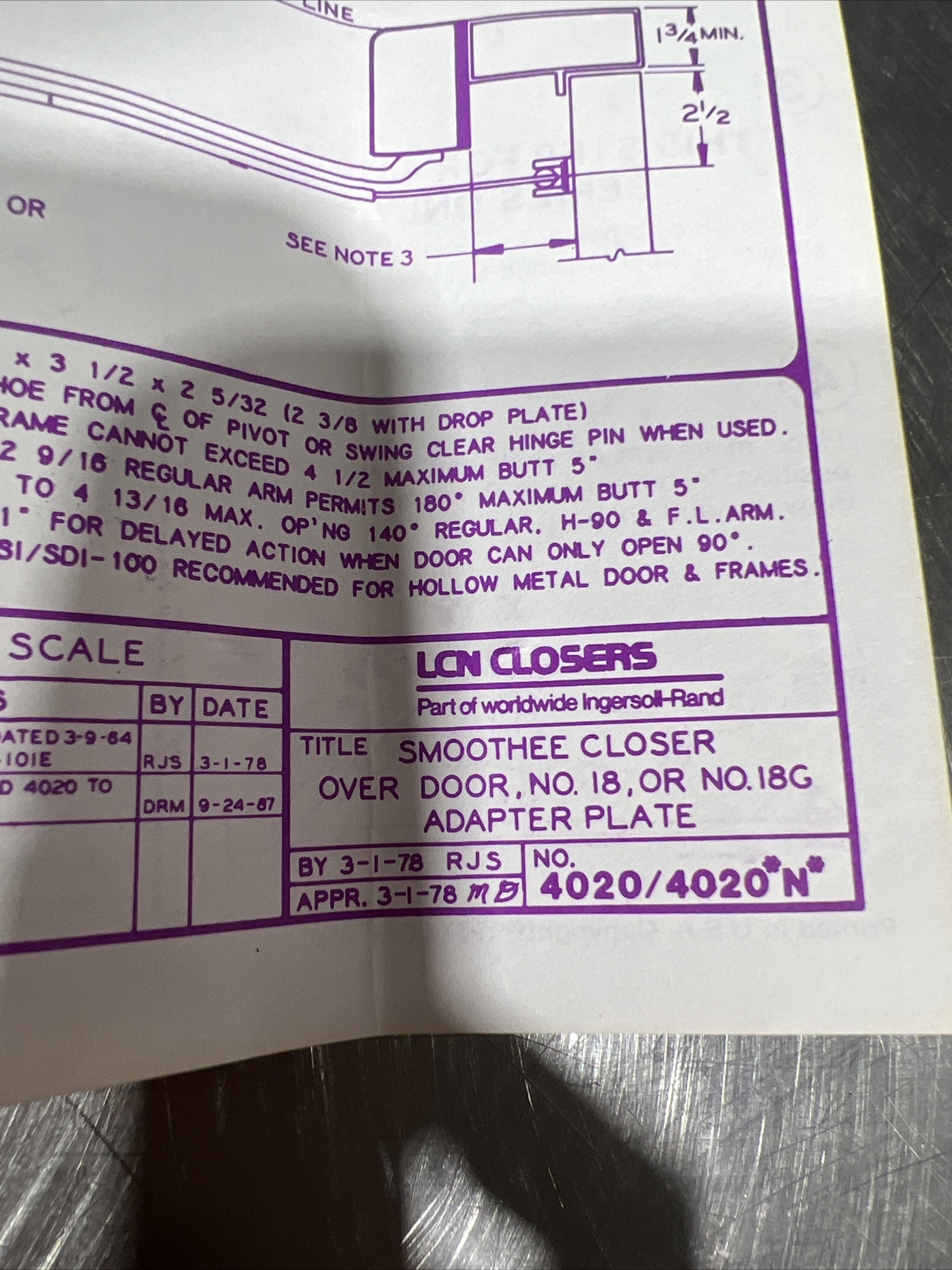 LCN Door Closer For 4020 Series. Nos Surplus. VTG 1987. See Pictures For Details