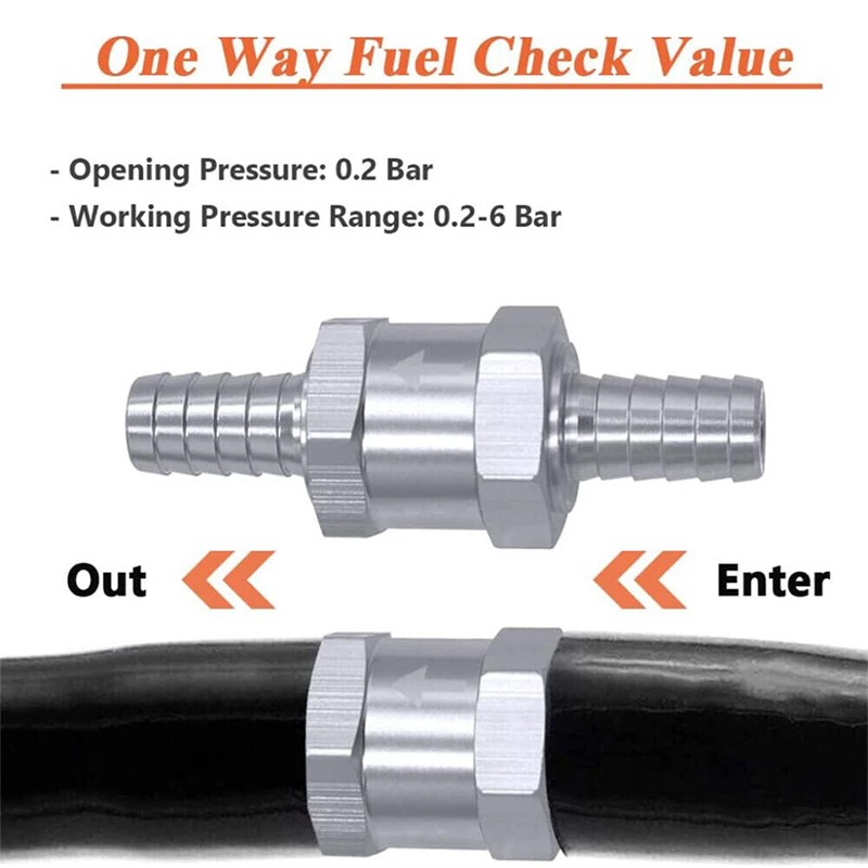 6/8/10/12/14/16mm Inline One-Way Non-Return Check Valve Auminium Fuel Oil Water