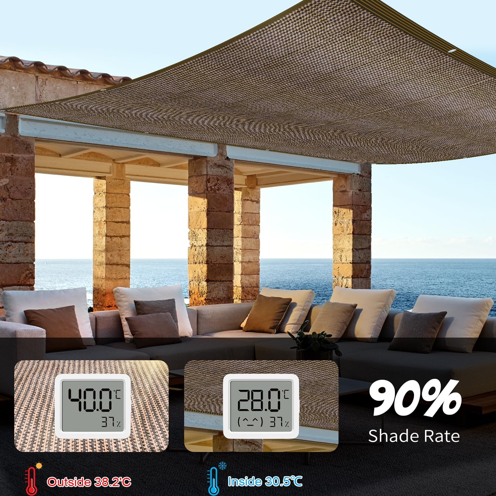 90% Coffee Brown Shade Cloth, 10 x 20 ft with Reinforced Grommets | Durable m…
