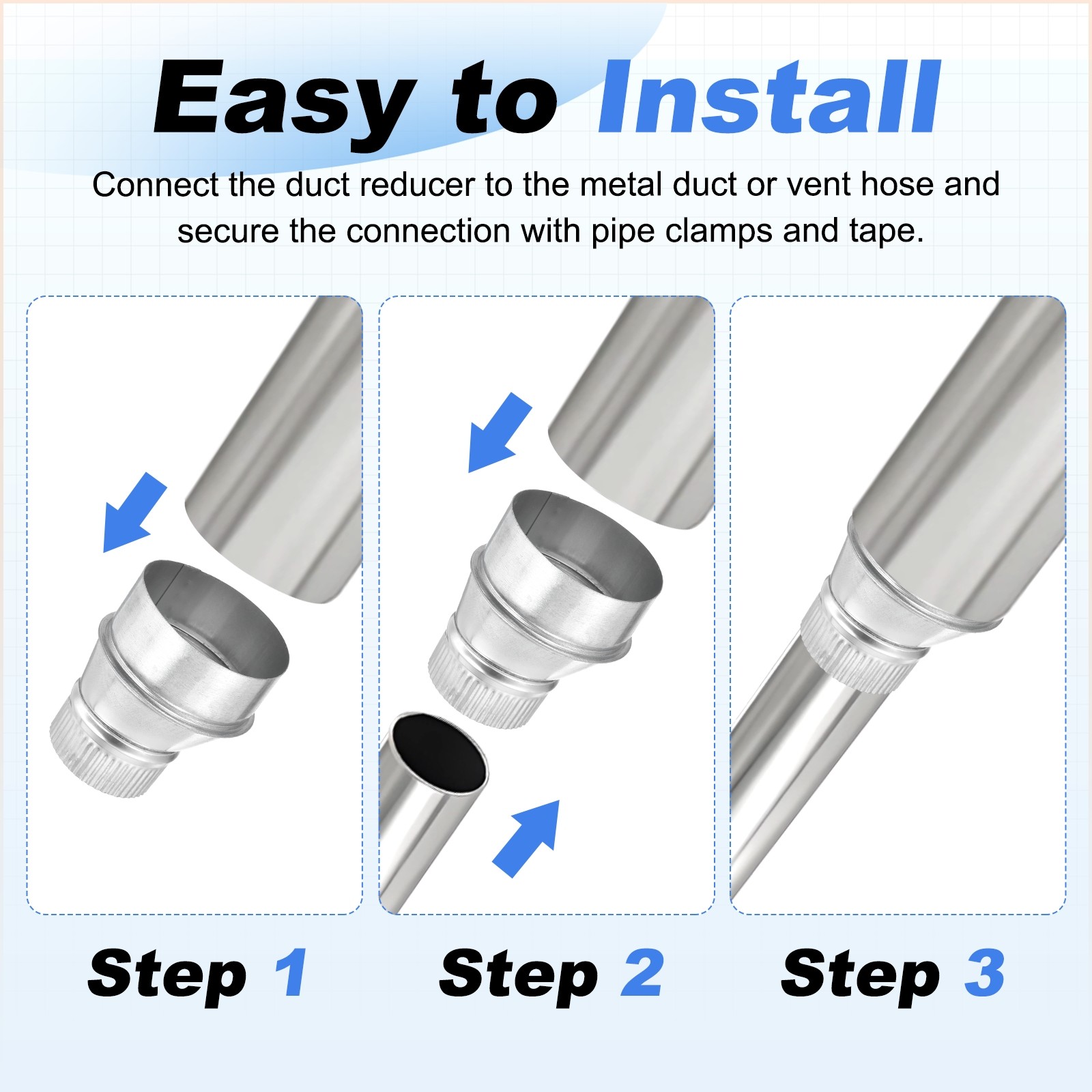 2 Pcs Eccentric Duct Reducer(8″ to 6″ ) – Galvanized Ducting Connector, Silver