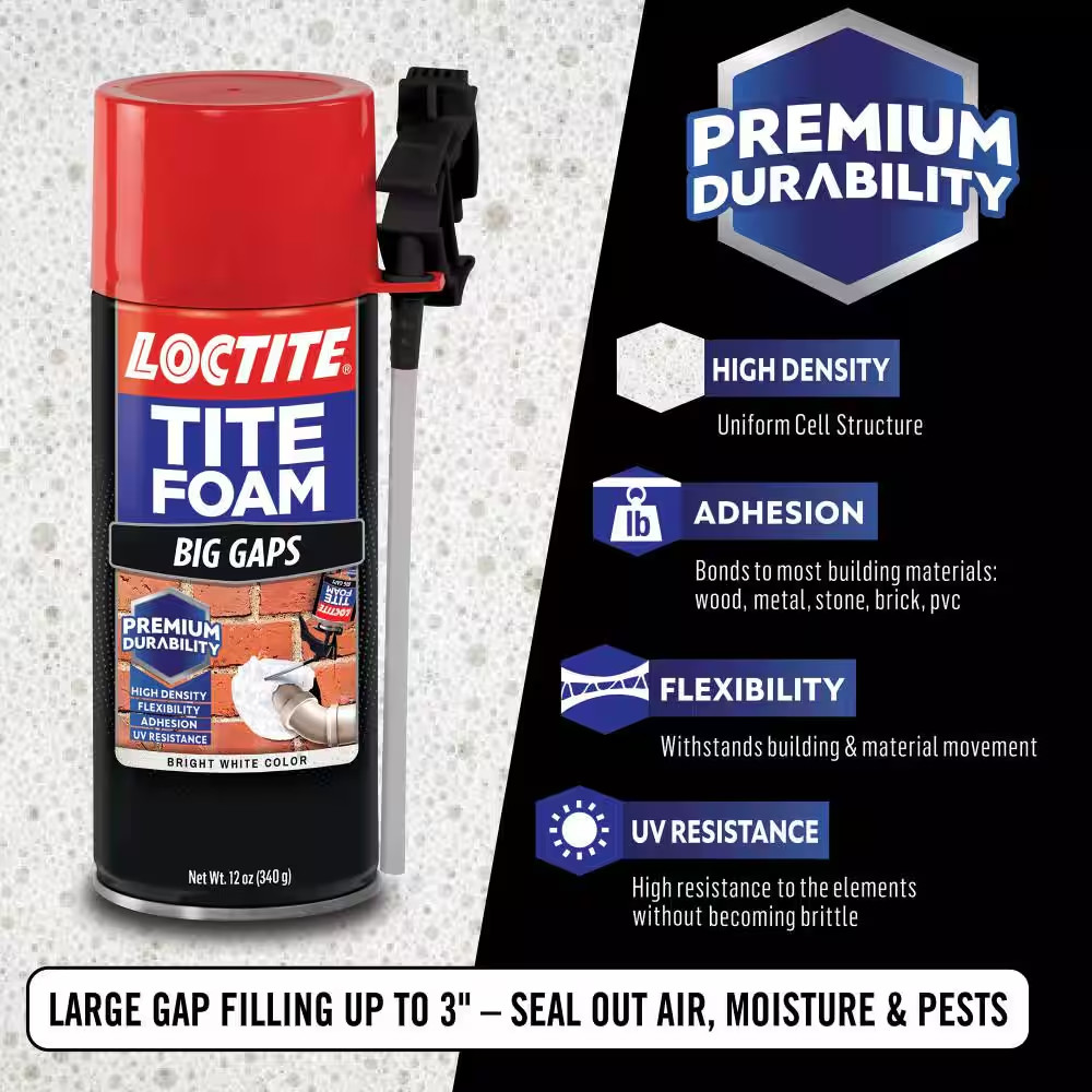 TITE FOAM Big Gaps Spray Foam, Bright White, 12 Oz. Can, Insulating Spray Foam S
