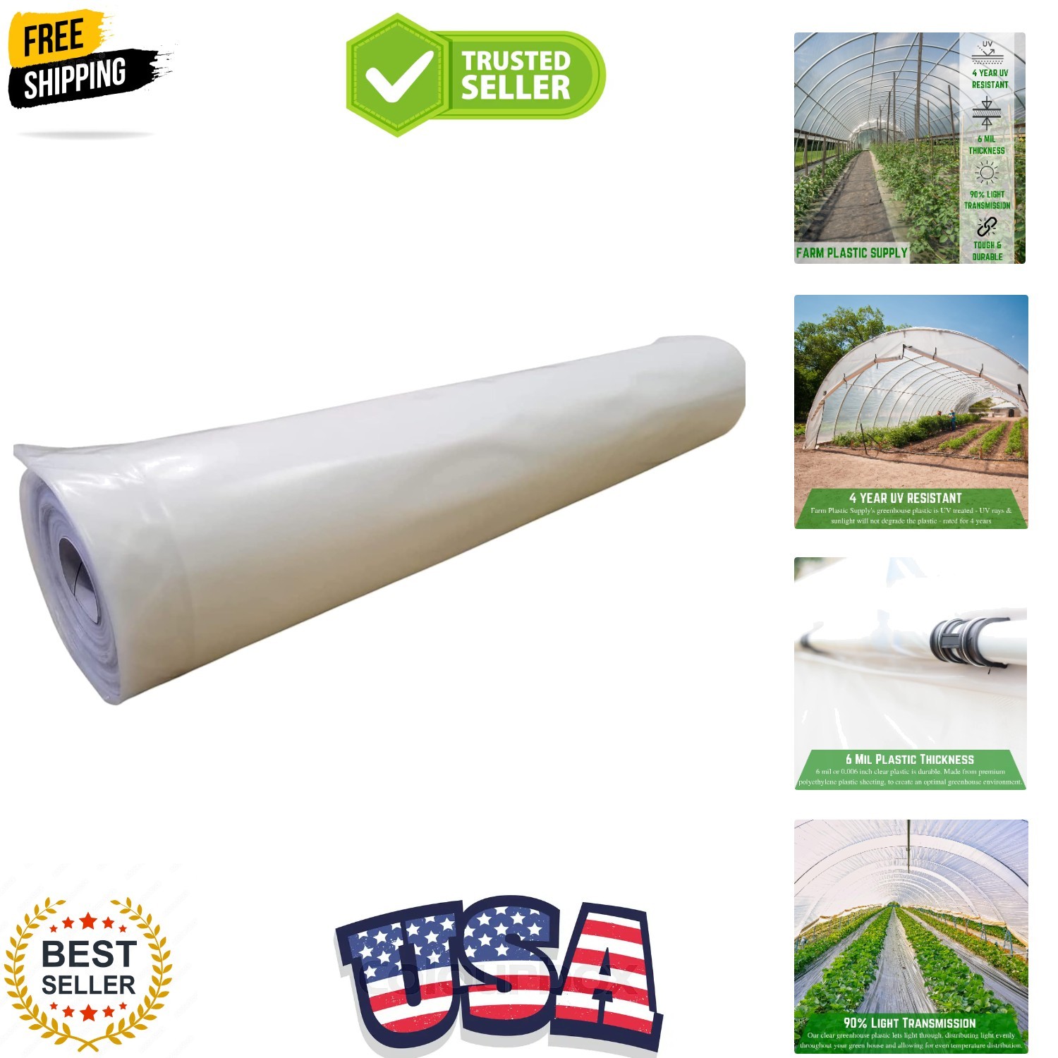 Clear Greenhouse Plastic Sheeting – 6 mil – 16′ x 25′ – 4 UV Resistant Polye…