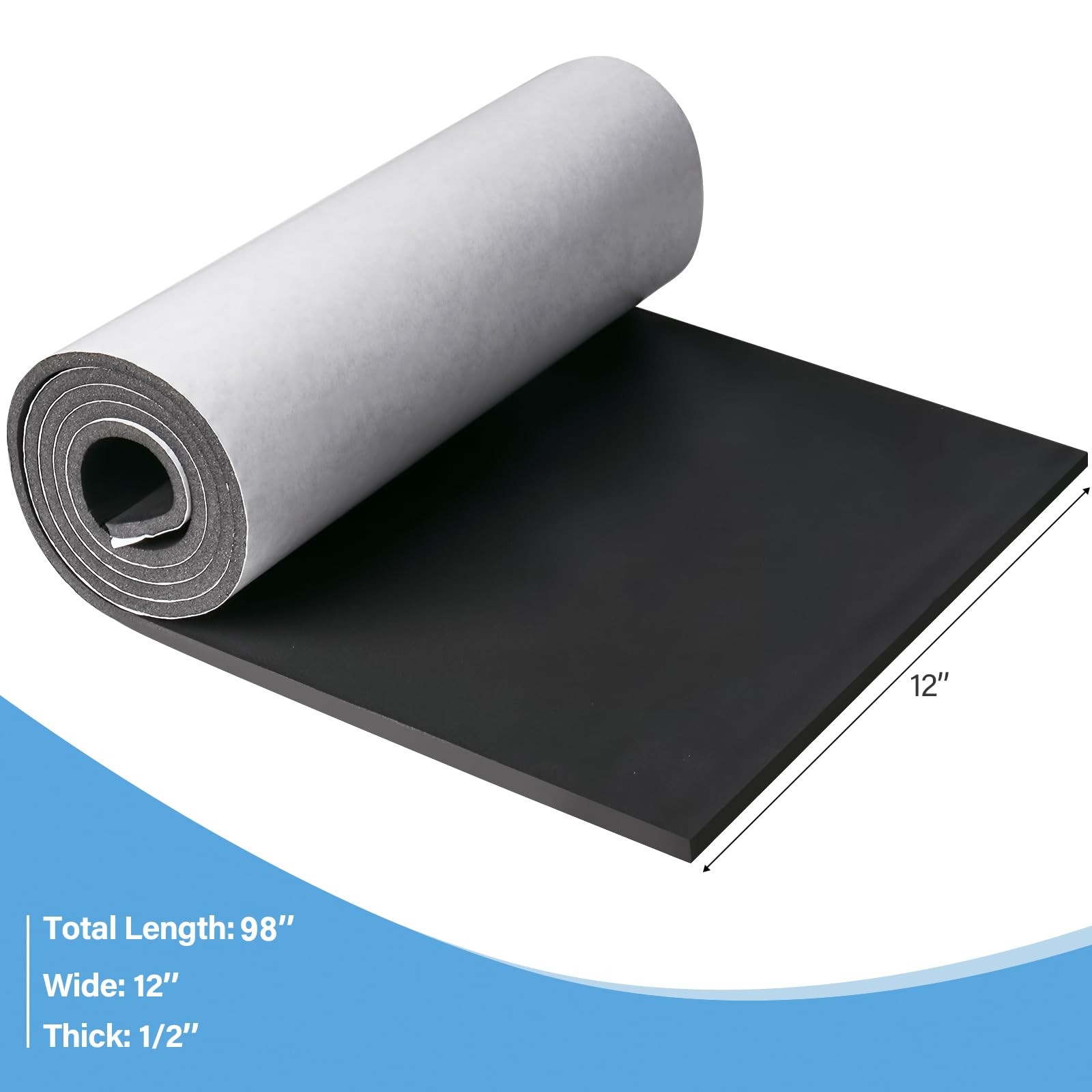 Foam Insulation 12 in x 98 x 1/2 in, Black (With Adhesive)