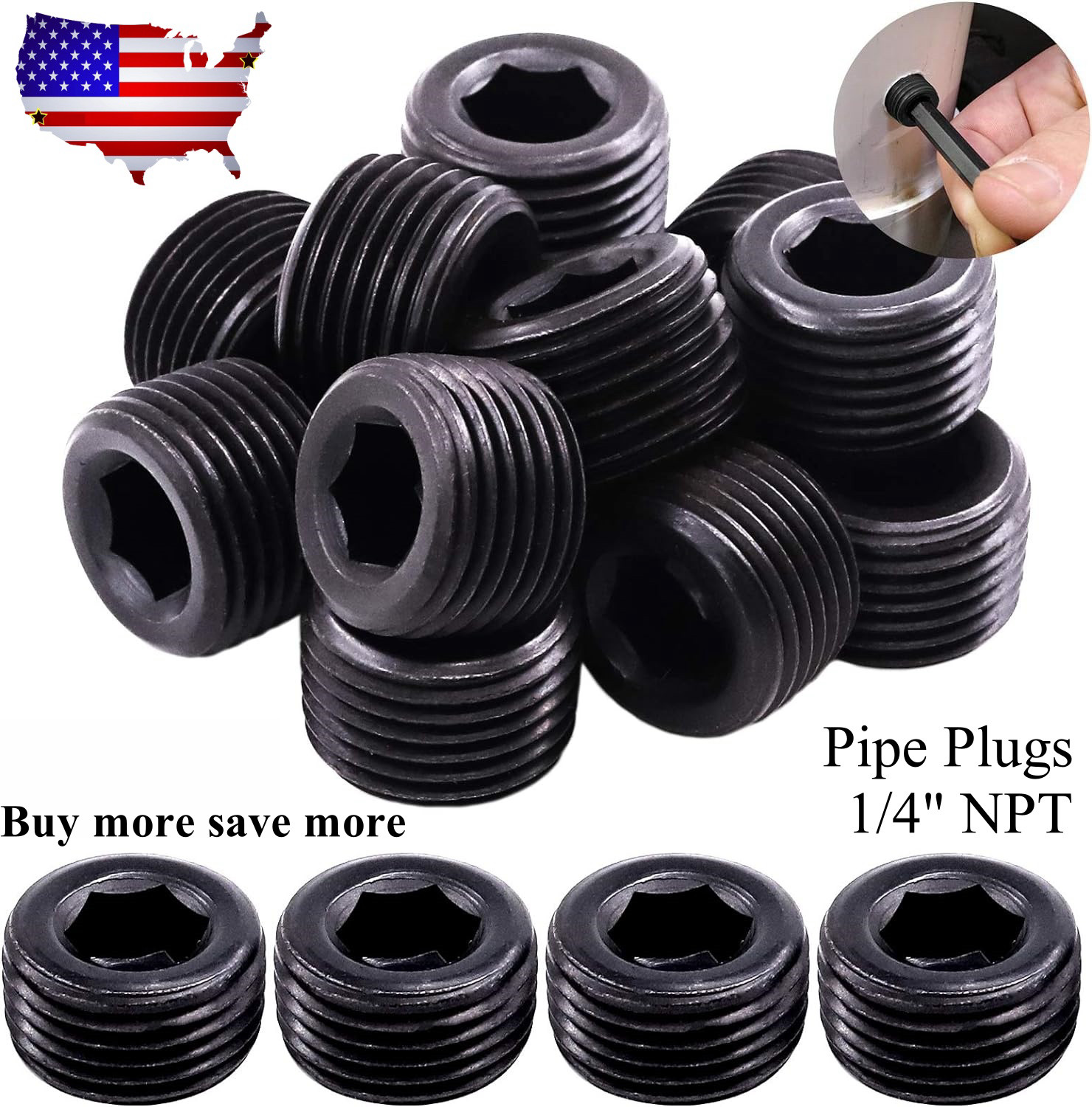 NPT PLUGS 1/4″ INCH PIPE END THREAD ALLEN SOCKET STEEL BLOCK OFF 1/5/10/20PCS