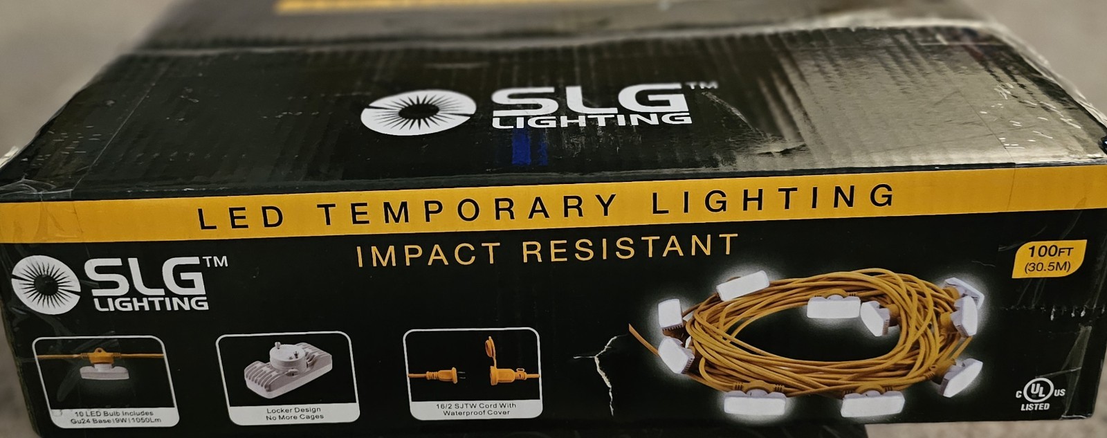 LED Construction String Light 100FT,90W 10500LM Industrial Grade LED String Work