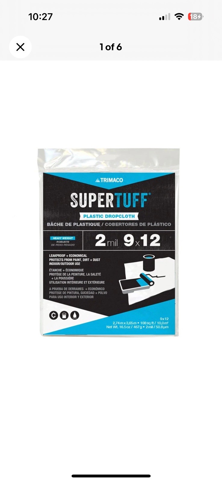 Trimaco SuperTuff 2 mil Plastic Dropcloth 9-feet x 12-feet