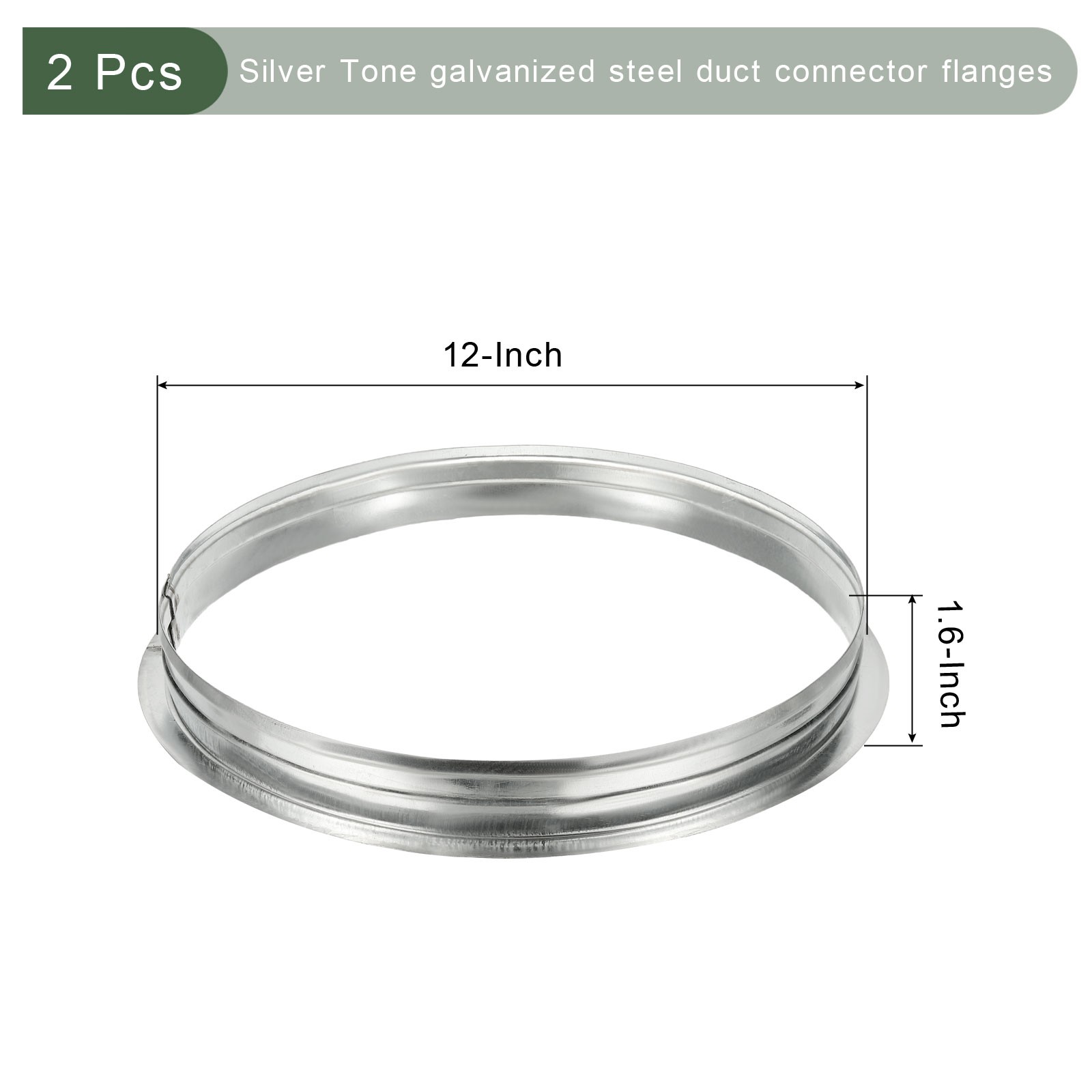 2 Pcs 12 Inch Round Galvanized Steel Duct Connector Flange, Silver Tone