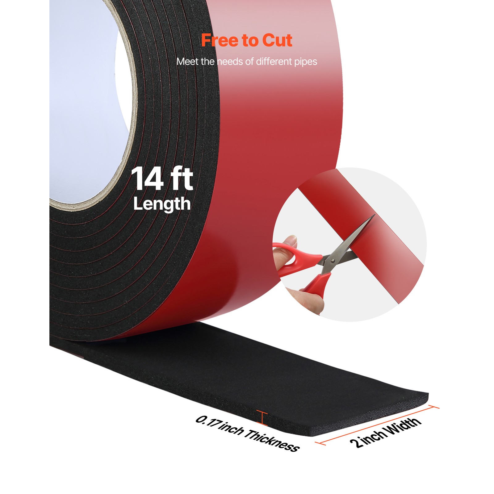 Pipe Insulation Wrap 14FT x 2-inch Pipe Insulation Foam Tape Self-Adhesive