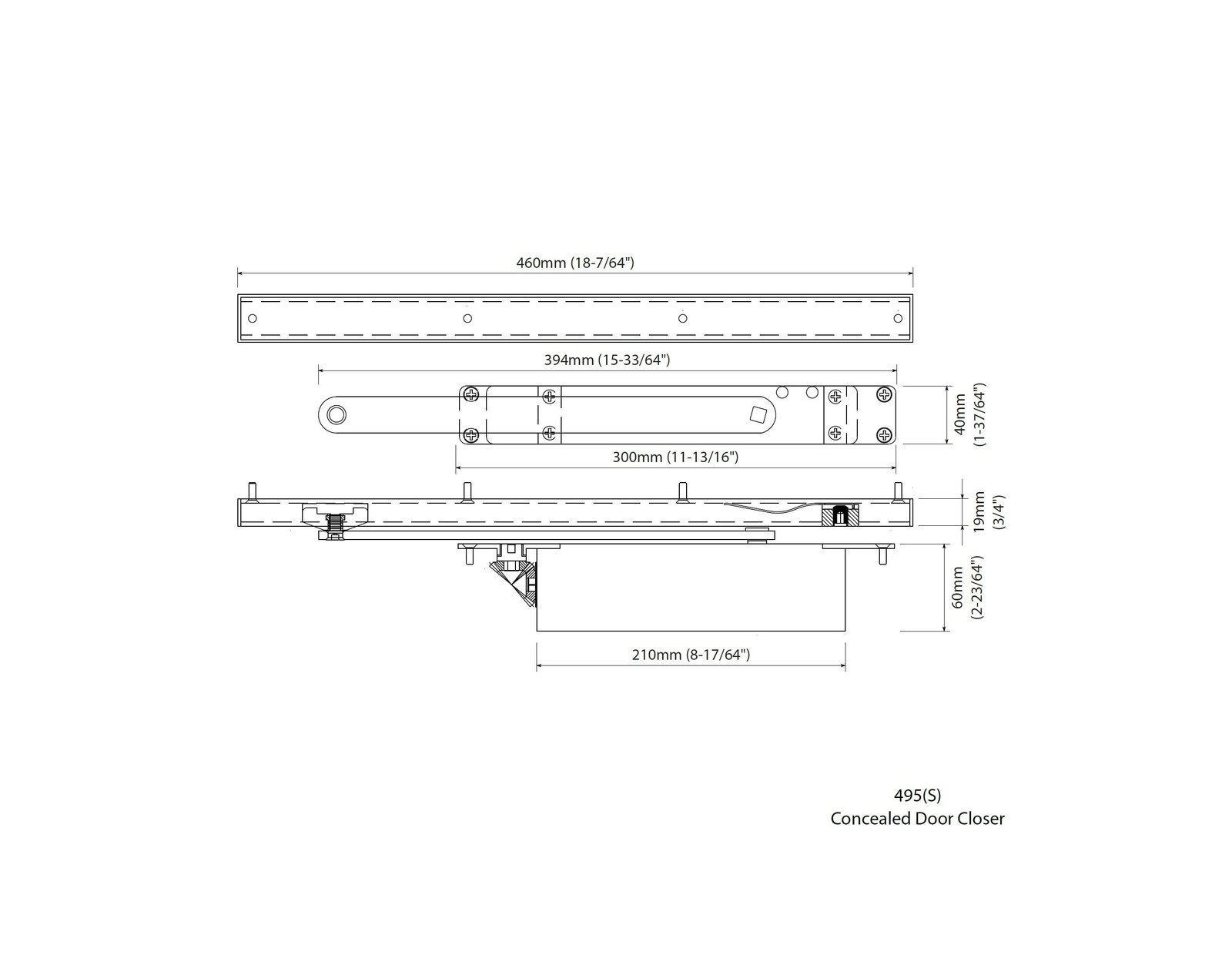 NHN495S Concealed Door Closer, Non-Handed, Heavy-Duty, Up to 220lbs. Doors, D…