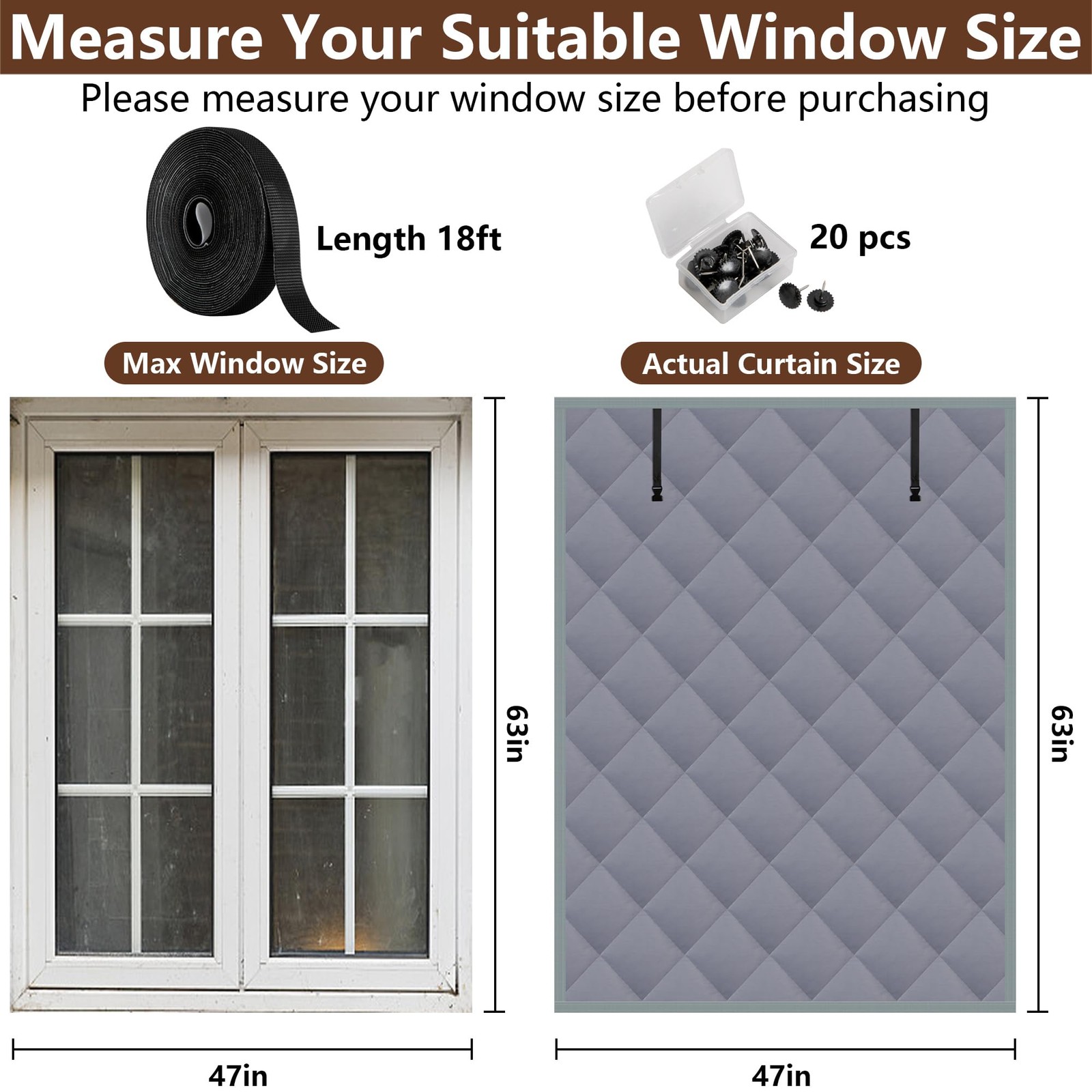 3 Layer Winter Insulated Window Cover – 63″ x 47″ Oxford Thermal Insulated Wi…