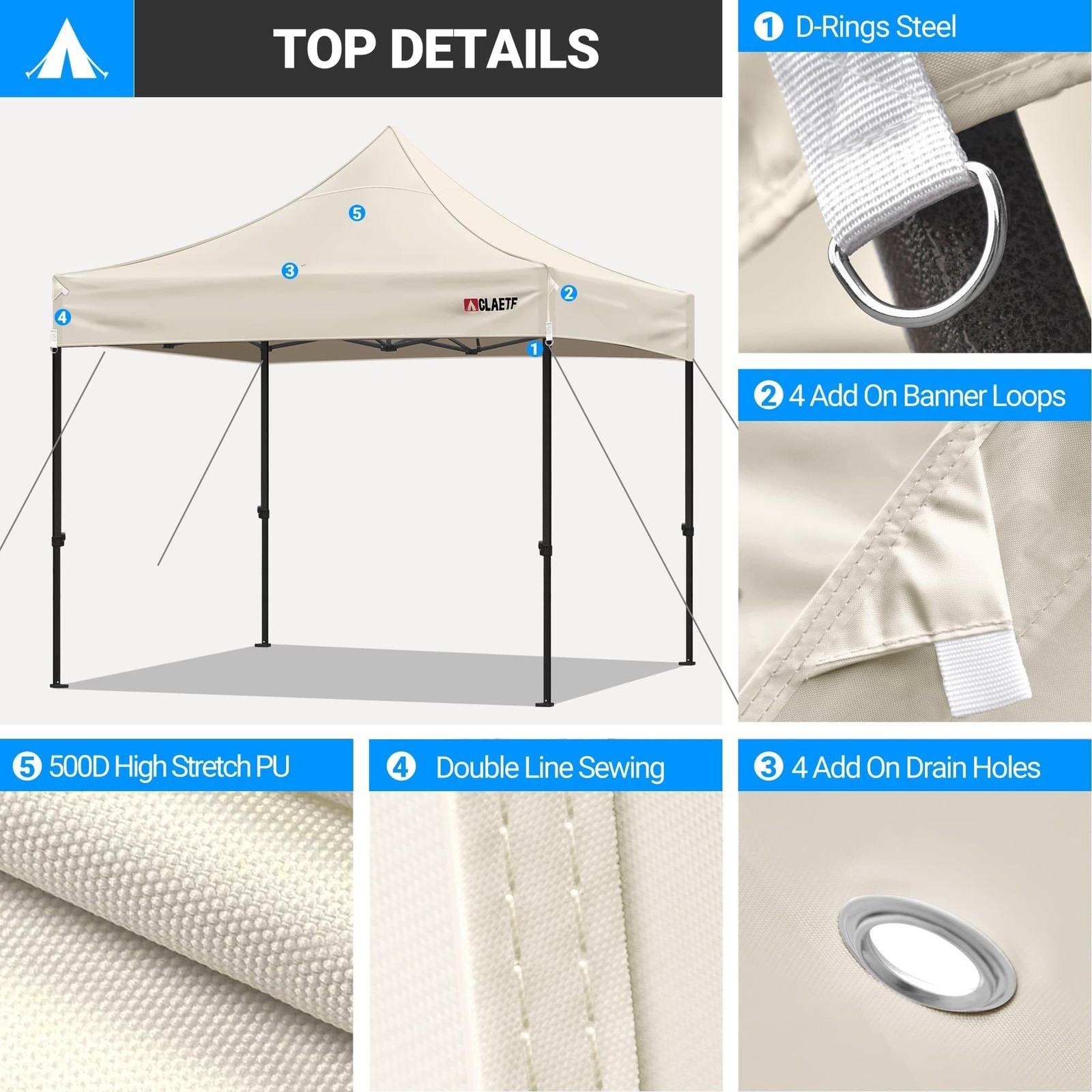 10×10 Canopy Replacement Top for Pop Up Canopy Tent – 4 Drainage Holes，10