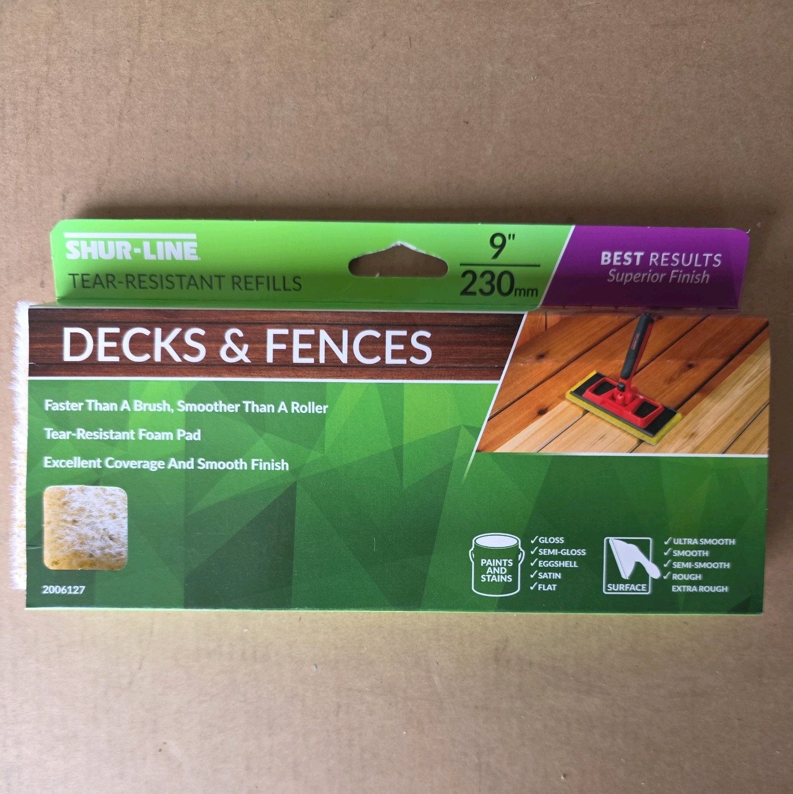 Shur-Line Tear-Resistant Deck Pad Paint/Stain Deck/Fence 9” Rough Sponge 2006127