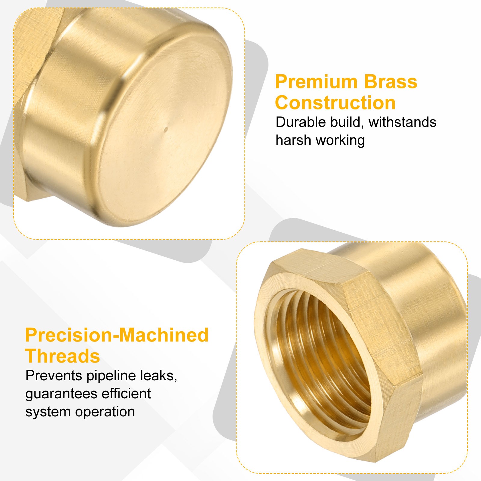 2Pcs 3/8″ NPT Female Brass Pipe Fitting Cap Hex Head Tubing Thread Ends Cap