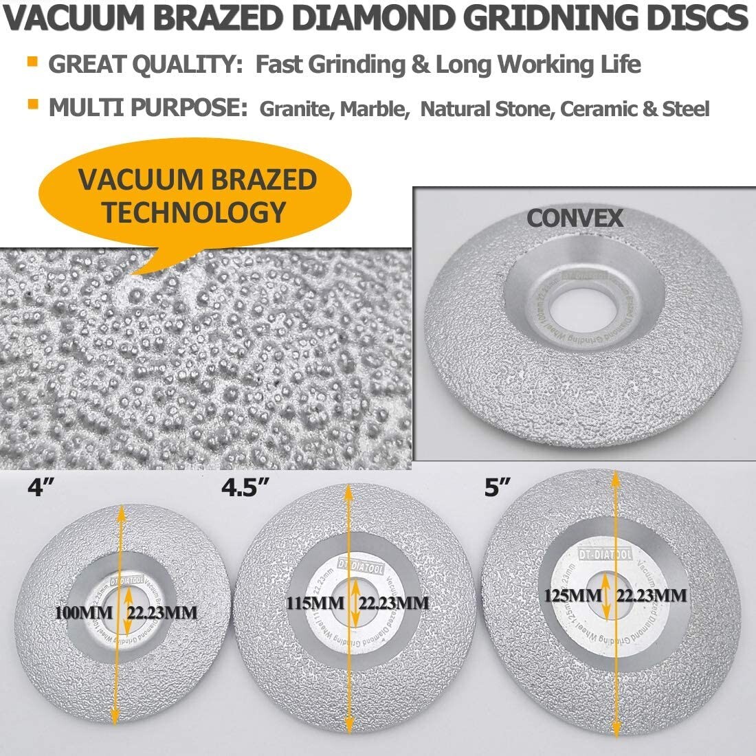 5″ vauum brazed convex grinding wheel 5 PIECES for marble ceramic steel plastic