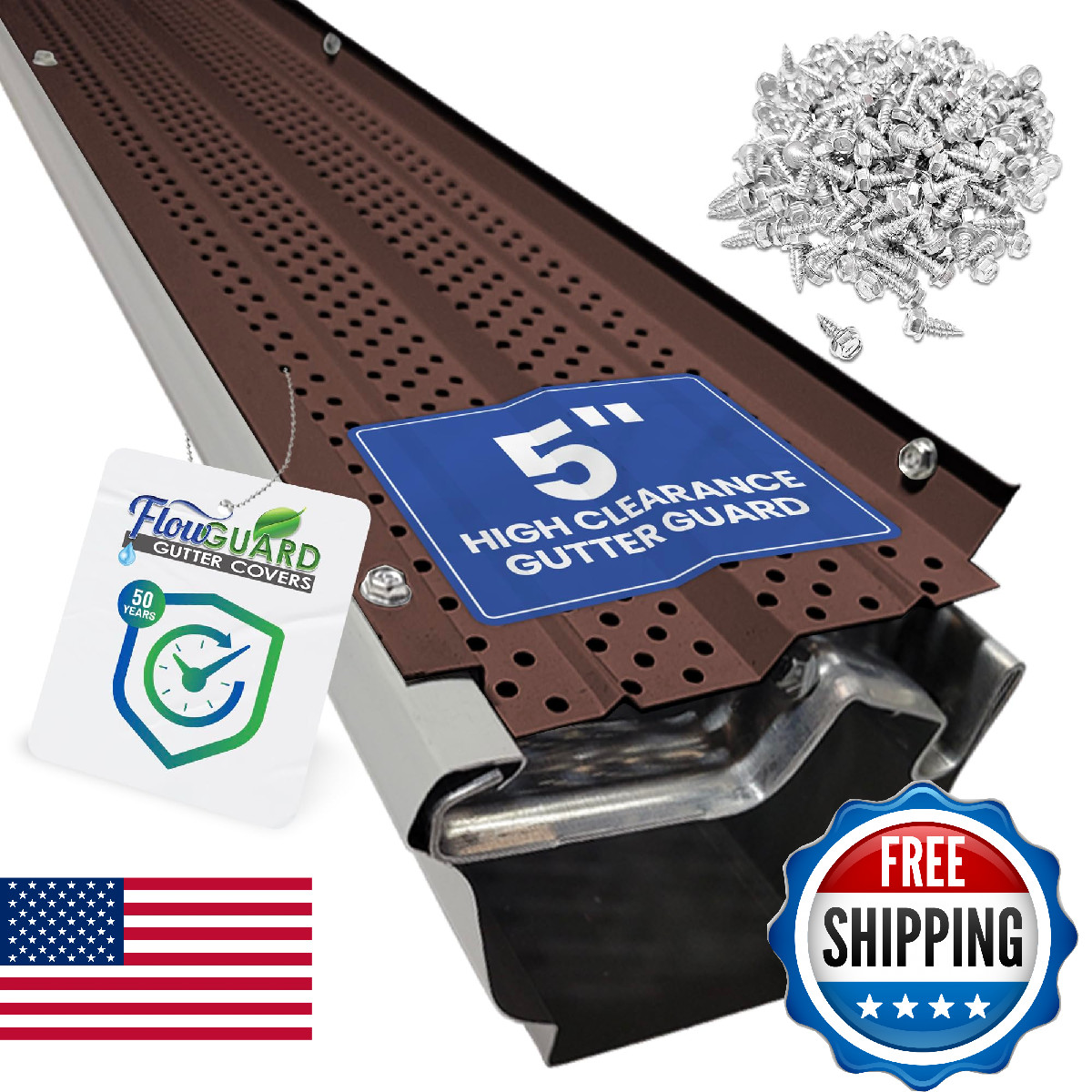 Flowguard Usa Made Professional Diy 5 Inch High Clearance 50-Year Gutter Cover
