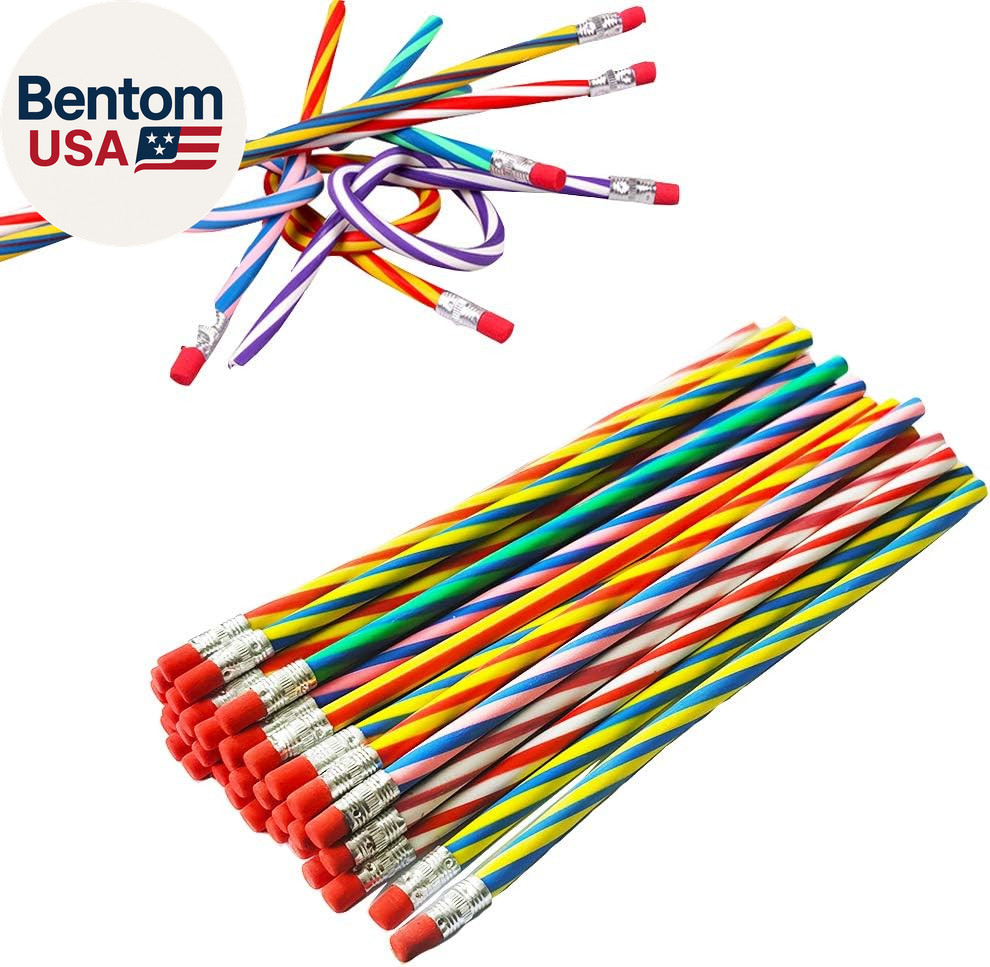 35 PCS Colorful Flexible Soft Bendable Pencil with Eraser, Magic Striped Pencil
