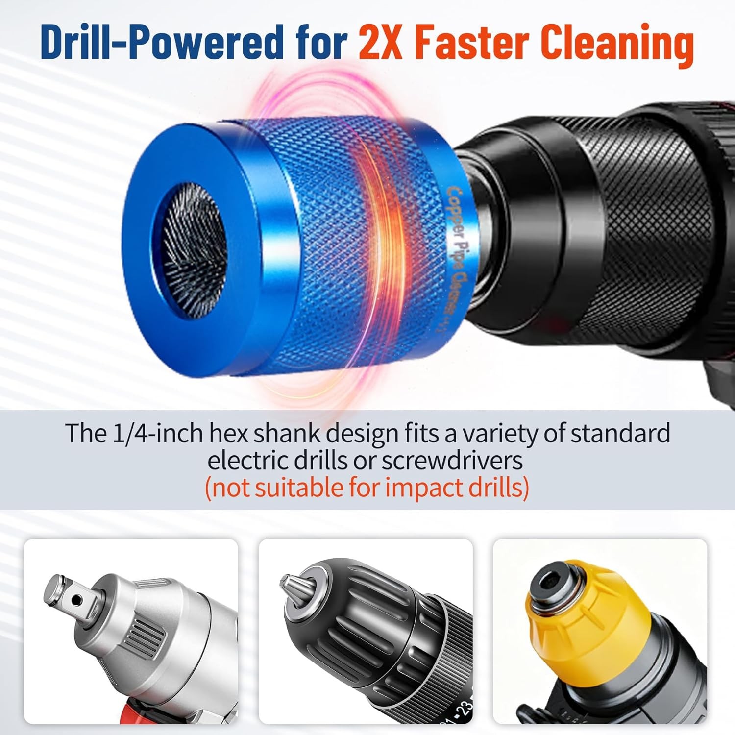 Copper Pipe Cleaner Drill 1/2″ 3/4″ Metal Tube Cleaning Tool w/ Hex Shank,Brush