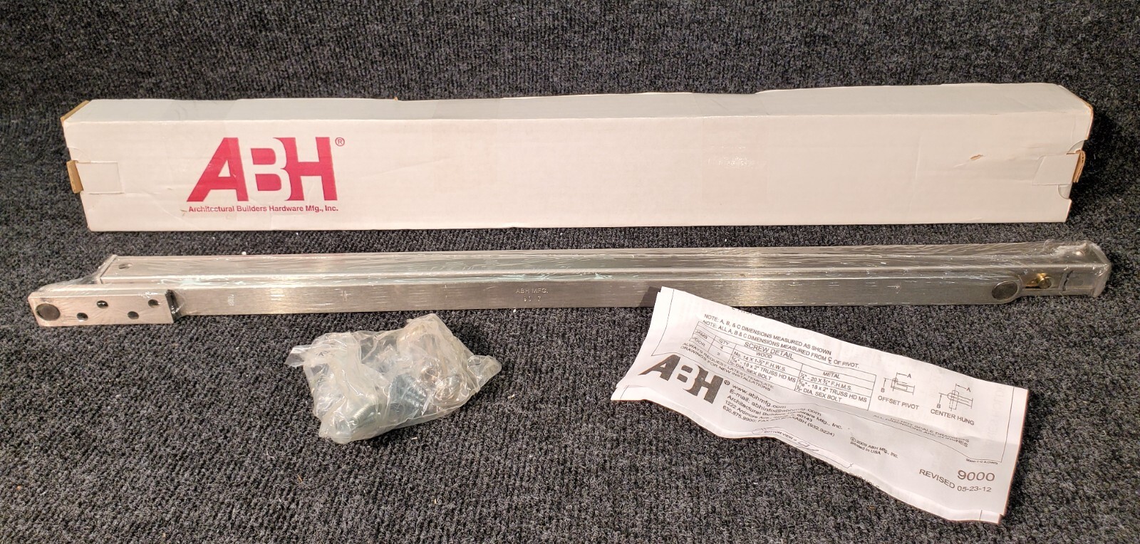 ABH 9000 Series 9017 Surface Mount Overhead Stop & Holder US32D Satin Stainless