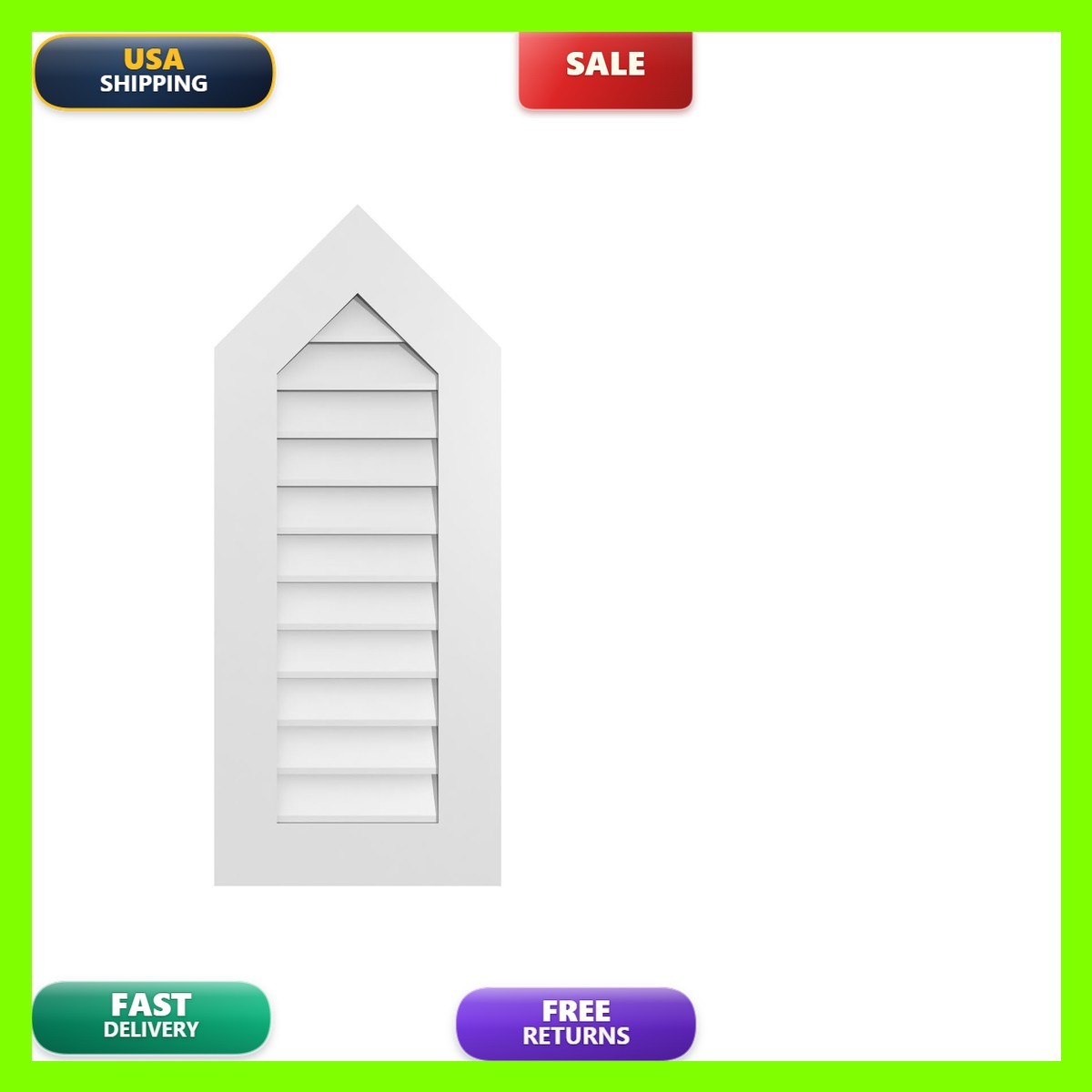 Ekena Millwork 16″W x 38″H Peaked Top Surface Mount PVC Gable Vent 12/12 Pitch