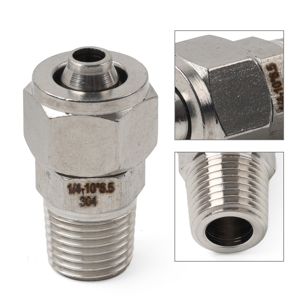Compression Tube Fitting 1/4 PT Male Thread x 10mm OD Tube 304 Stainless Steel