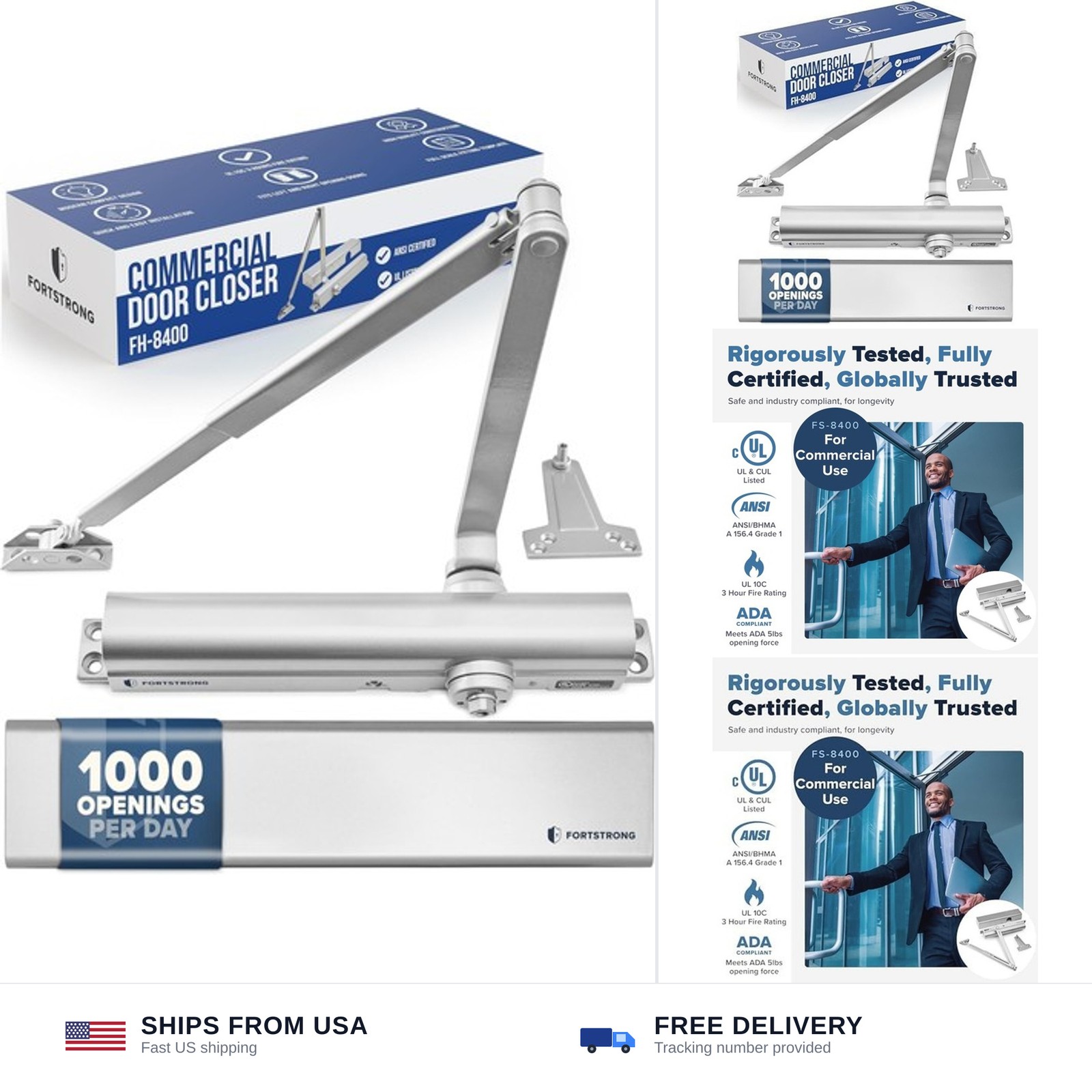 Commercial Door Closer FH-8400 Heavy Duty Adjustable Grade 1 Standard Automat…