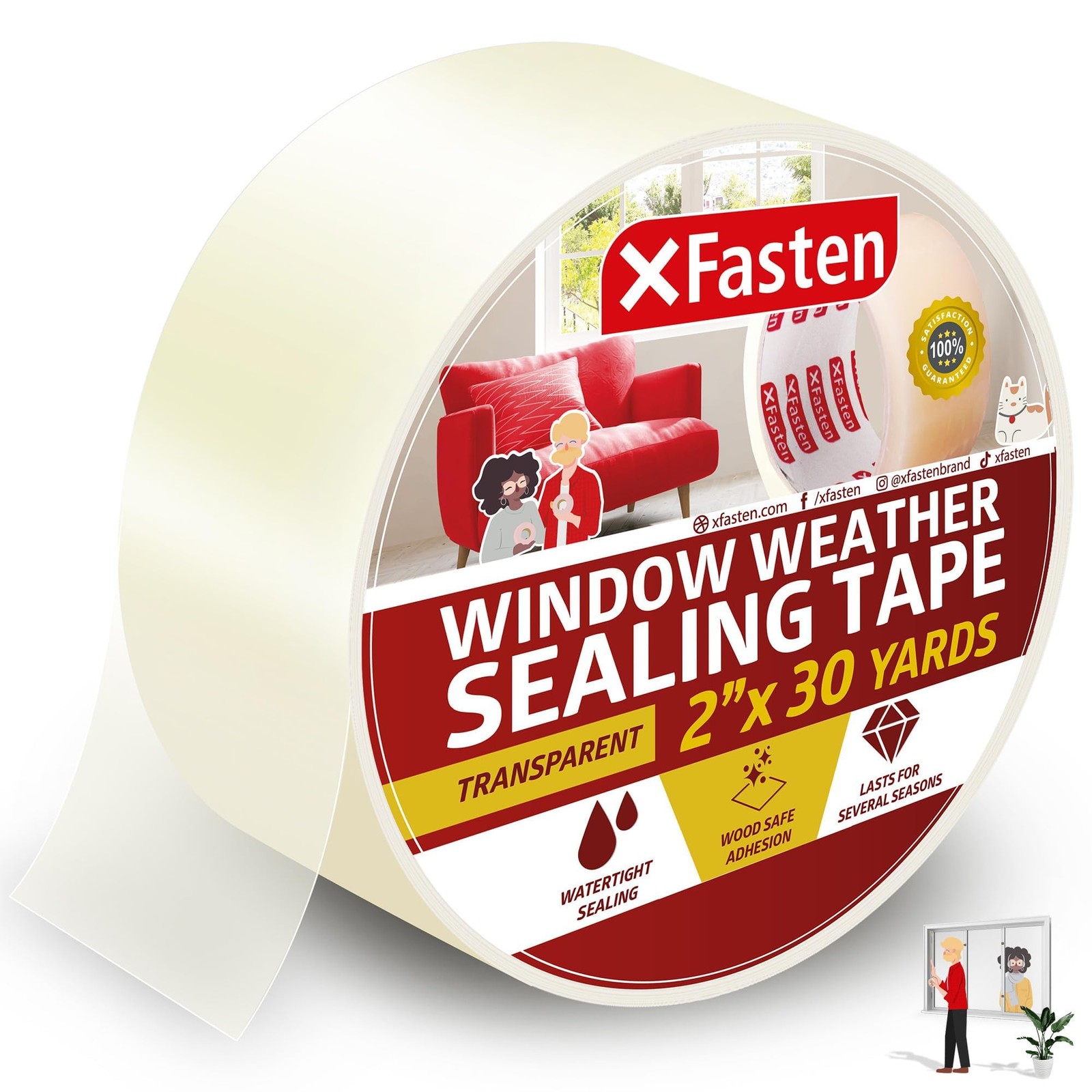 XFasten Transparent Window Weather Sealing Tape, 2Inch x 30 Yards 50.8mm x 27…