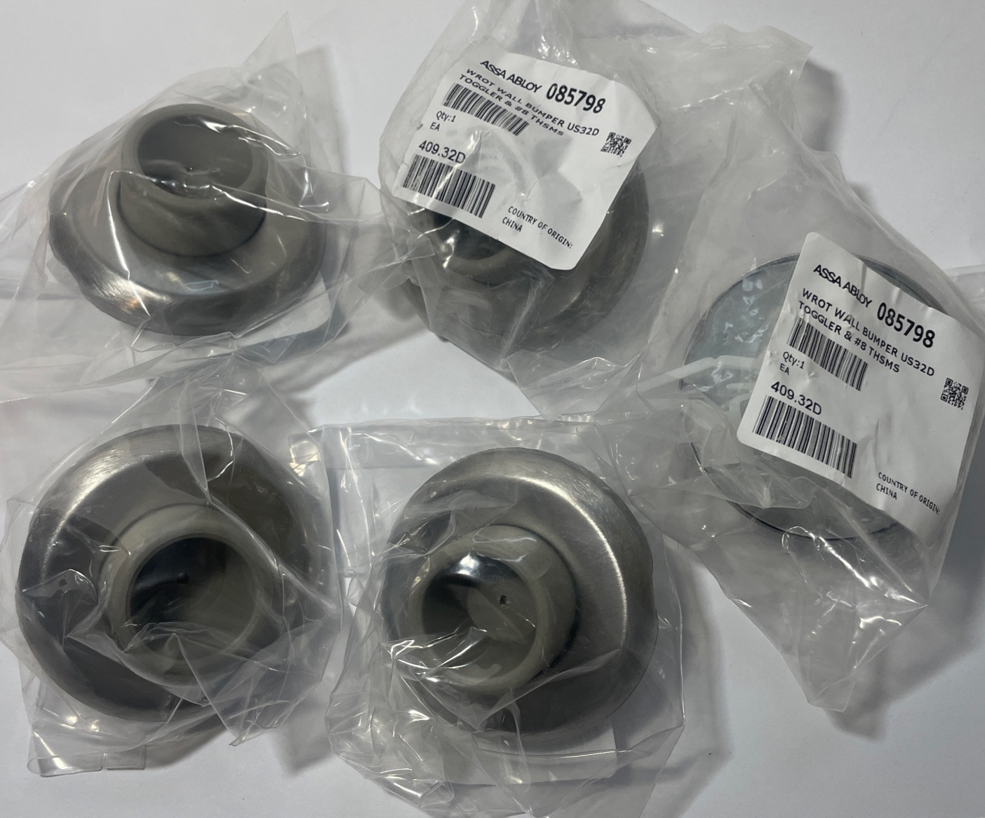 Lot of 5 Assa Abloy WROT Wall Bumpers US32D Toggler 085798 #8 THSMS Knob Handle