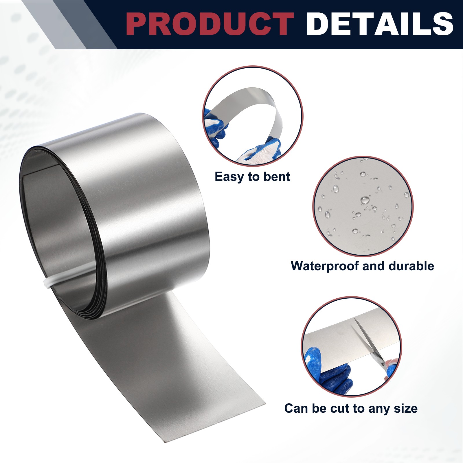 1in x 3.3ft Stainless Steel Flashing Roll, 0.1mm Metal Roof Panels