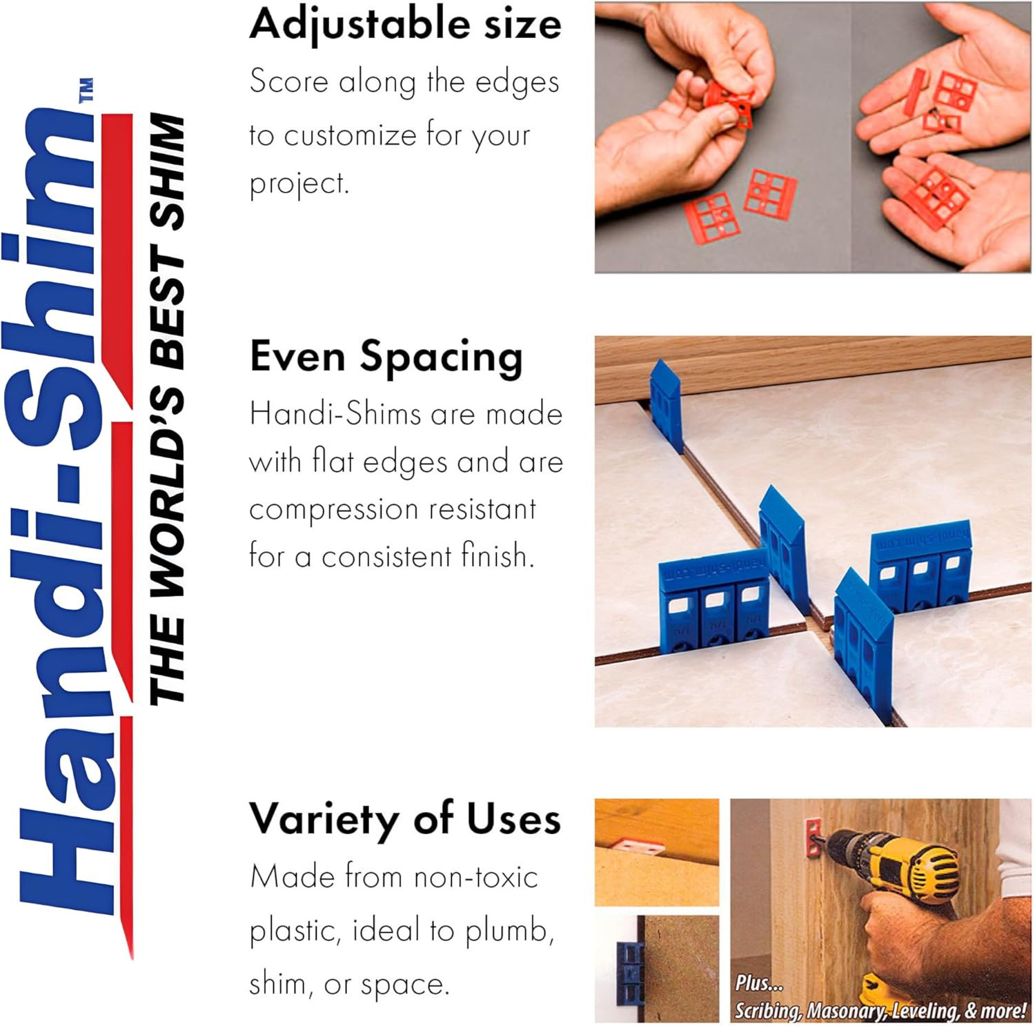 Heavy Duty Reusable Plastic Construction Shims for Spacing, Leveling, Plumbing a