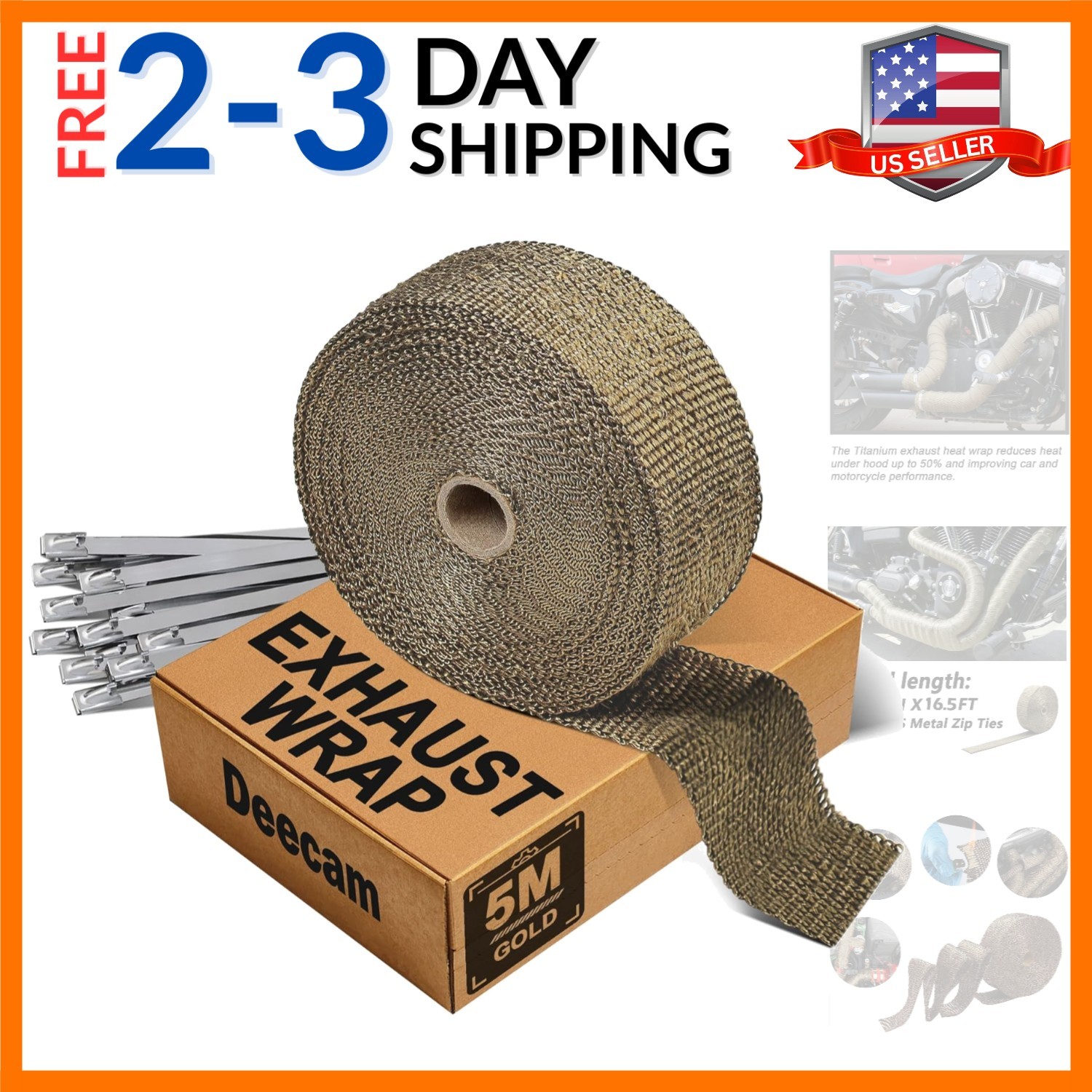 Exhaust Heat Wrap Roll, ” x 16.5′ Titanium Muffler Exhaust Pipe for Motorcyc…