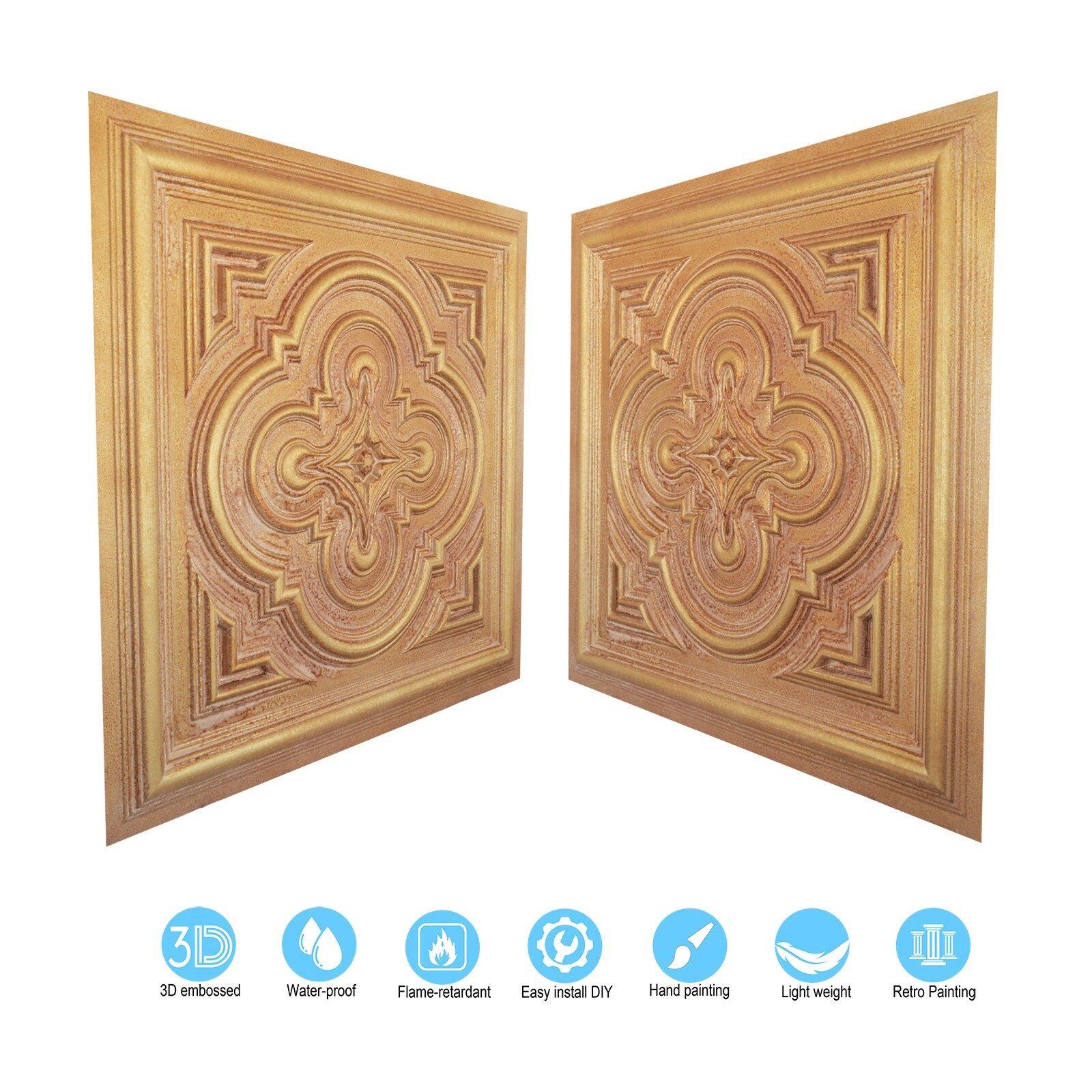 Wainscoting Decorative Wall Panels 24″x24″ PVC PL36 Vintage brown gold 10pcs