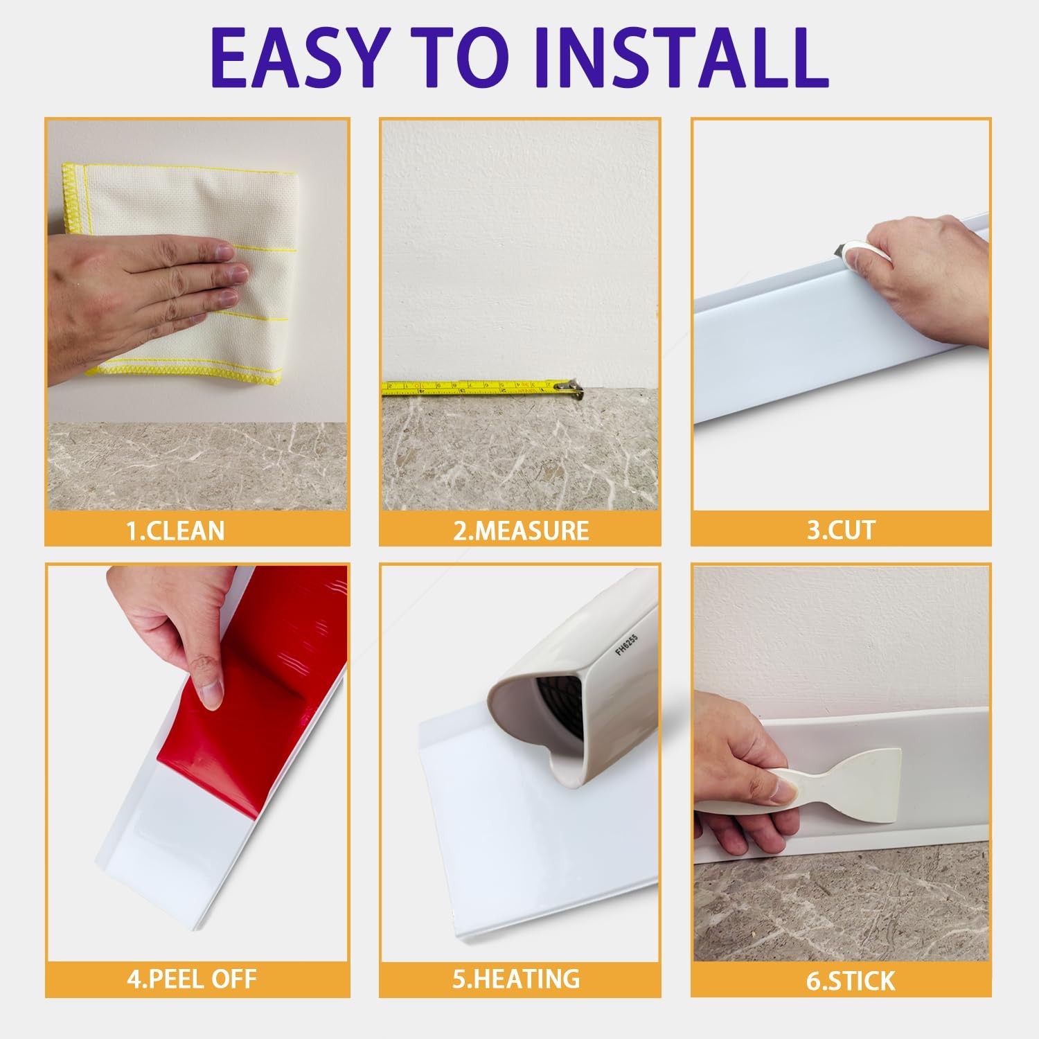 Tridotpul Vinyl Wall Base Baseboard Molding Trim 4″ Flexible Self Adhesive Rubbe