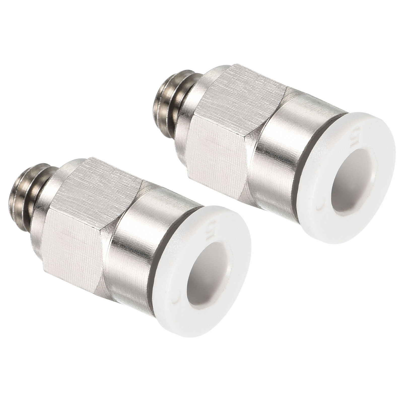 2Pcs M6 Push to Fit 5mm OD Hose Connect Fittings, White & Silver Tone