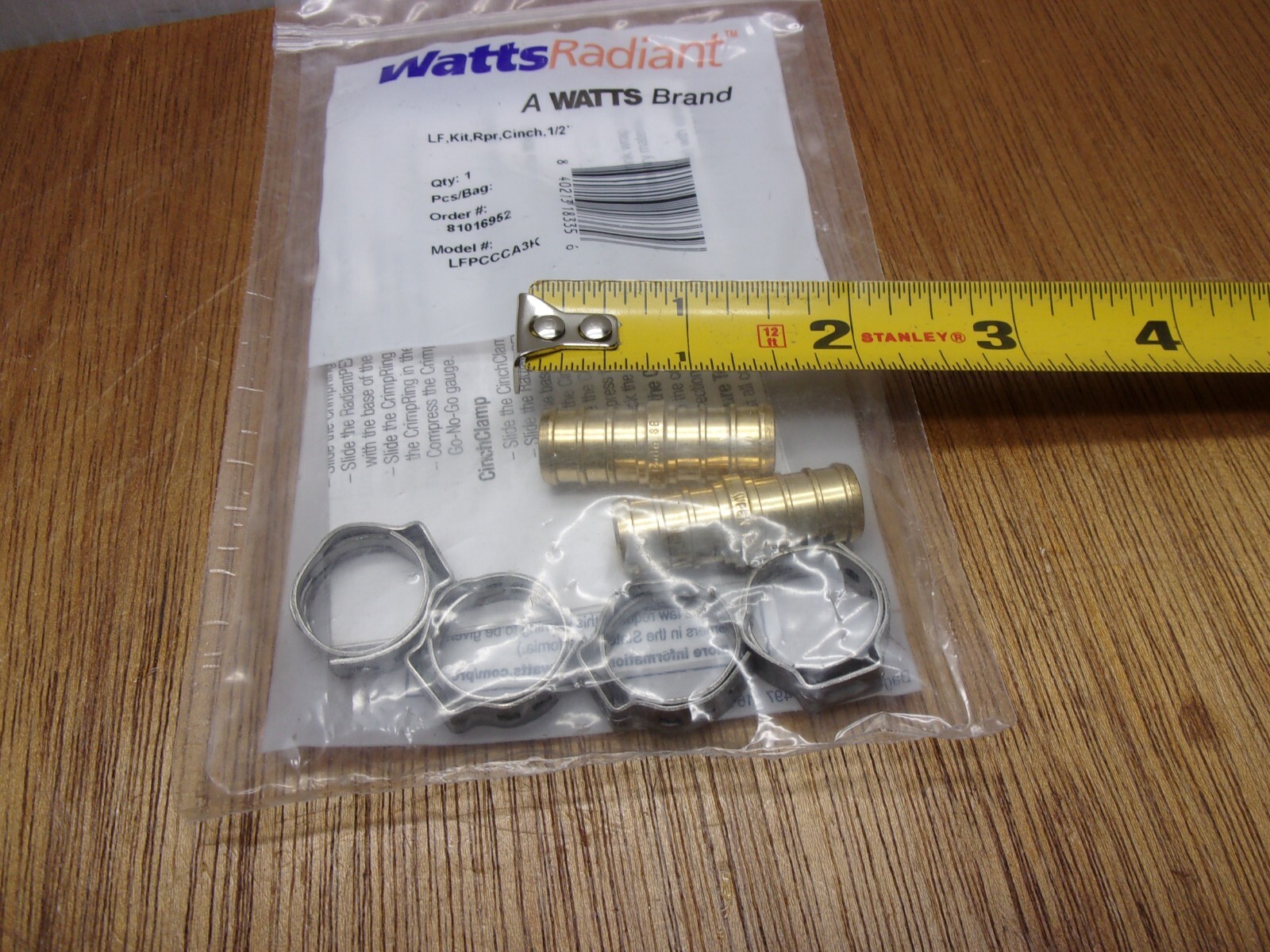 Watts LF PCCCA3K Repair Kit Brass Barbed W/Cinch Clamps Pex 1/2″ Pipe 2 Pack USA