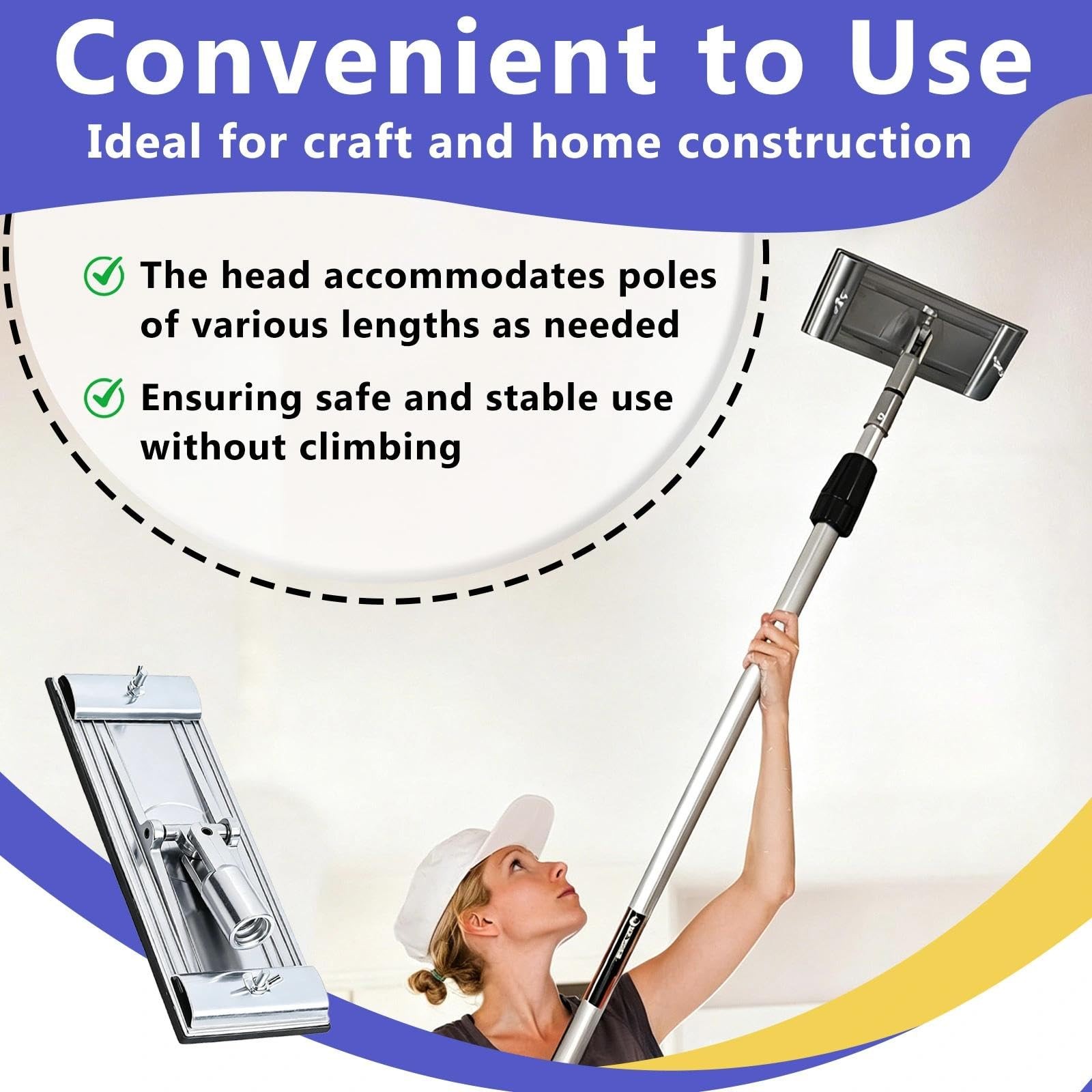 No-flip Pole Sander Head for Drywall Featuring Quick Release Clips, Universal…