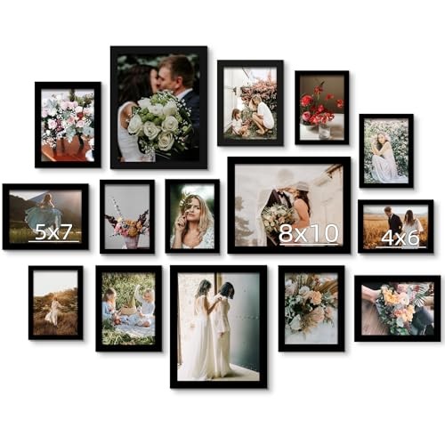 BESCRCL 15 Pack Real Glass Picture Frames Collage Wall Decor, 8×10, 5×7, 4×6