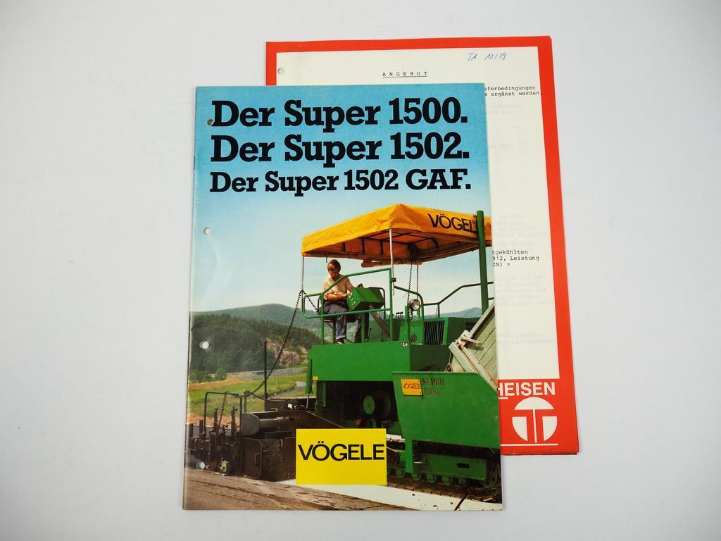 Brochure Vögele Super 1500 1502 1502GAF road paver + offer 1982