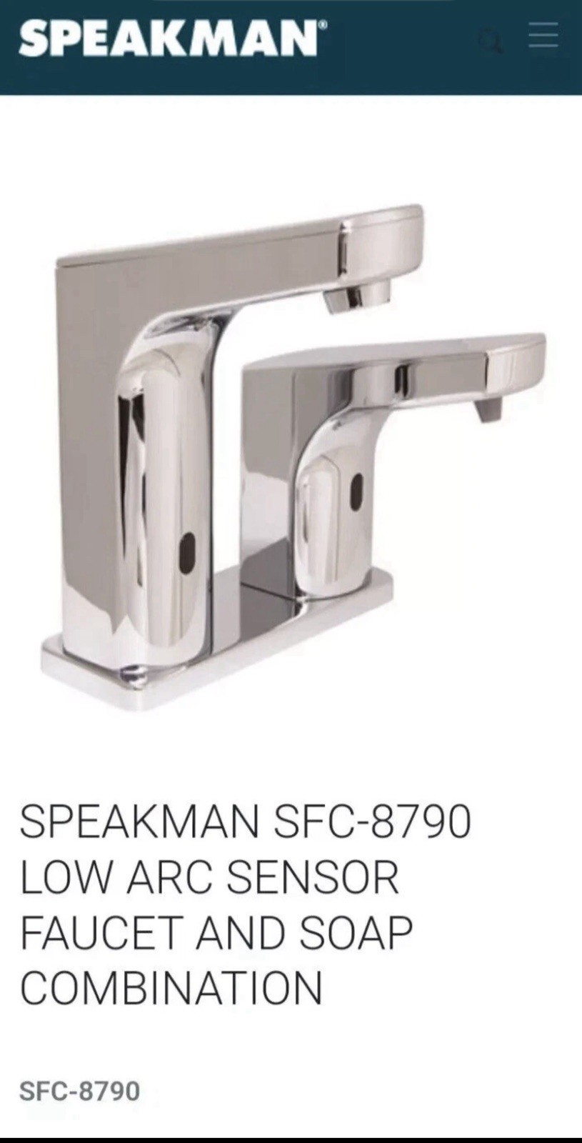 Speakman SFC-8790 Sensor Activated Low Arc Chrome Faucet & Soap Dispenser
